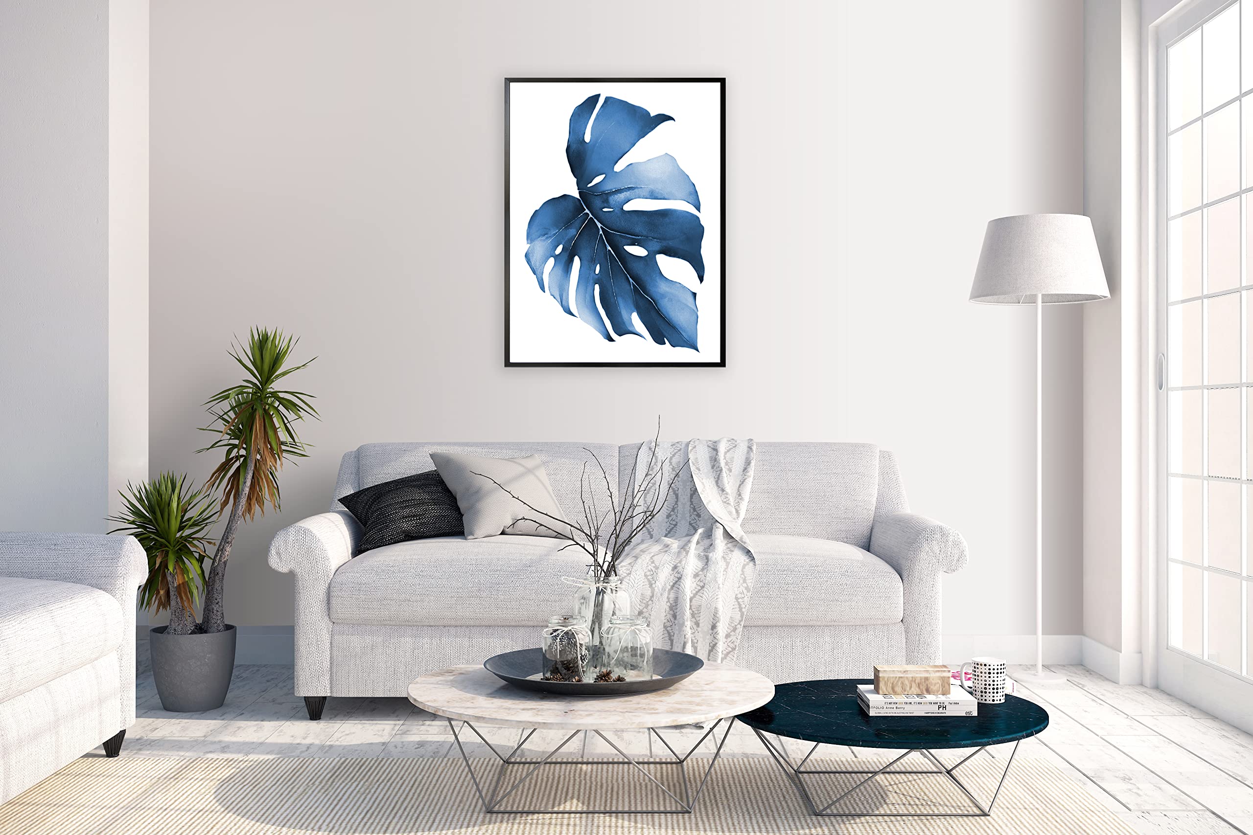 18x24 Blue Leaf Wall Art - Modern Botanical Print for Home Decor | Kitchen, Bedroom, Living Room
