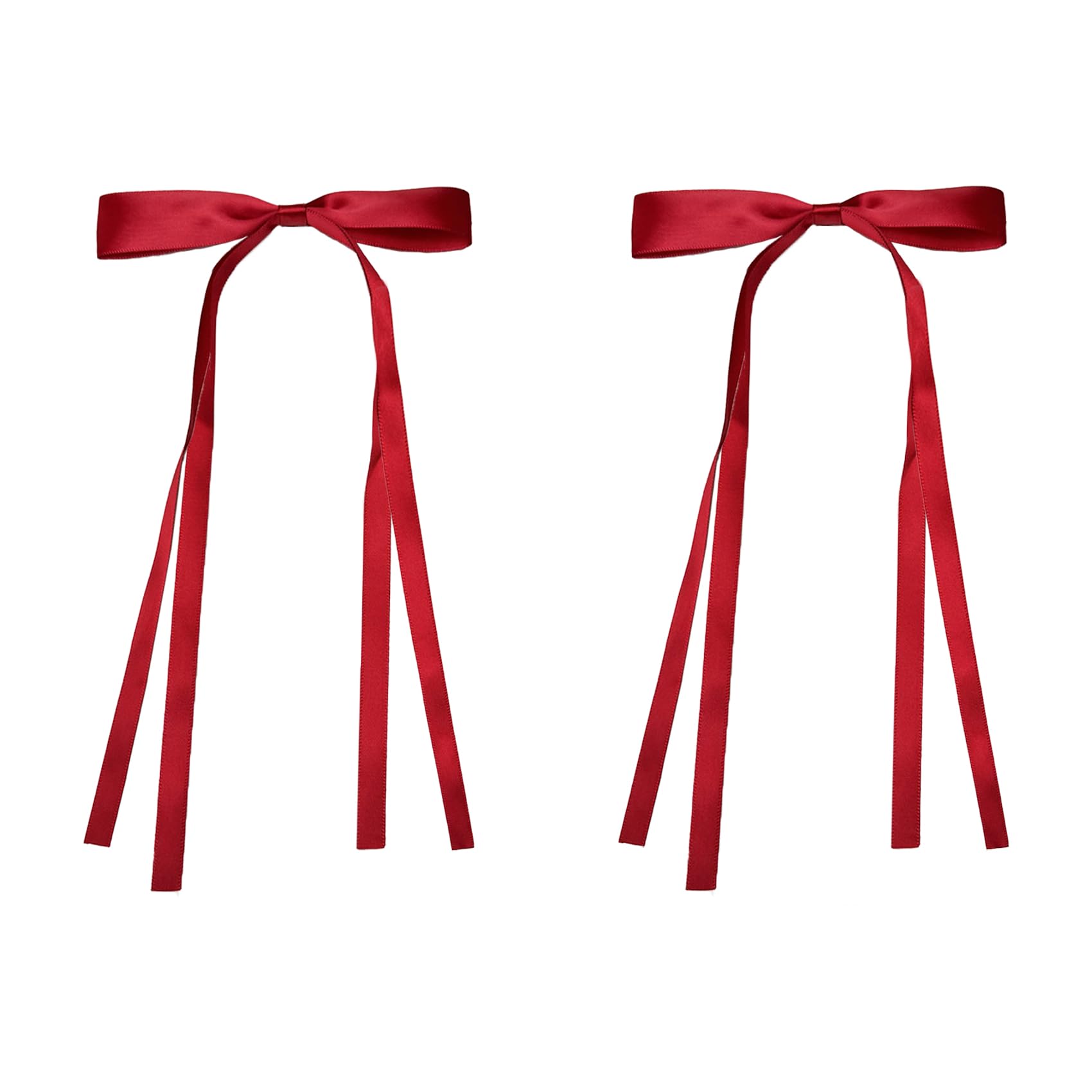Elegant Hair Bows for Women - Red Coquette Ribbon Bows & Hair Clips (2Pcs) | Perfect for Long Hair, Festivals, Parties, Halloween & Christmas | Hair Accessories for Women