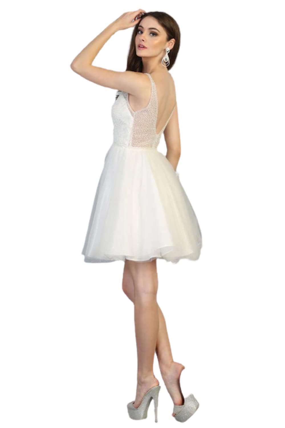 Elegant Semi-Formal Embellished Ivory Dress for Women - Perfect for Cocktail Parties, Weddings & Evening Events