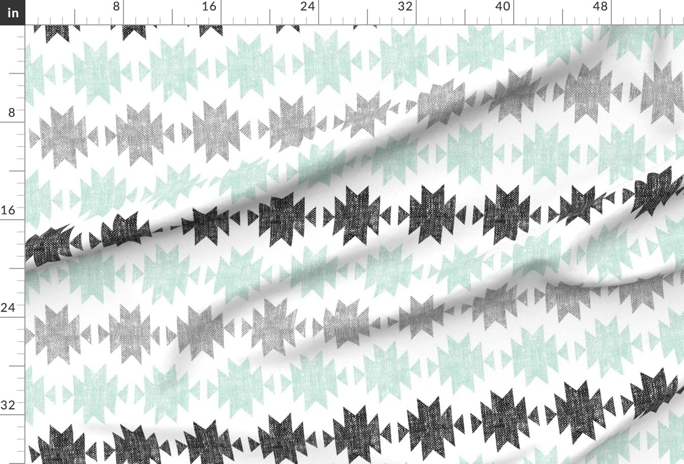 Scale Modern Black Boho Southwestern Rotated Mint Blue Gray Geometric Printed Minky Fabric by The Yard - Soft Textile for Sewing Baby Blankets, Quilt Backing & Plush Toys - Perfect for Nursery Decor, DIY Crafts & Home Decor Projects