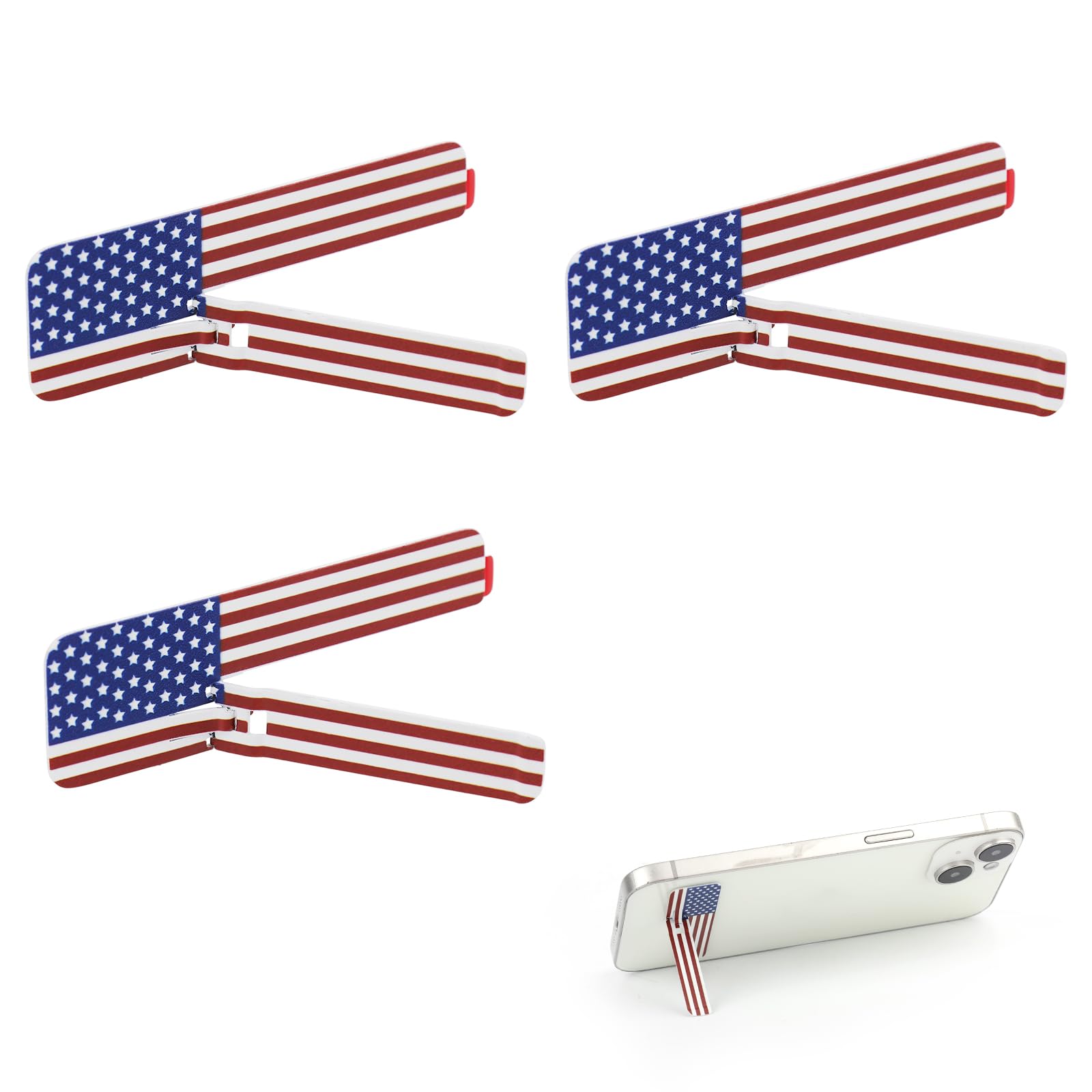 3-Pack American Flag Phone Kickstand - Thin Metal Phone Holder for iPhone & Android, Horizontal/Vertical Desk Stand - Perfect for Office, Travel & Watching Videos