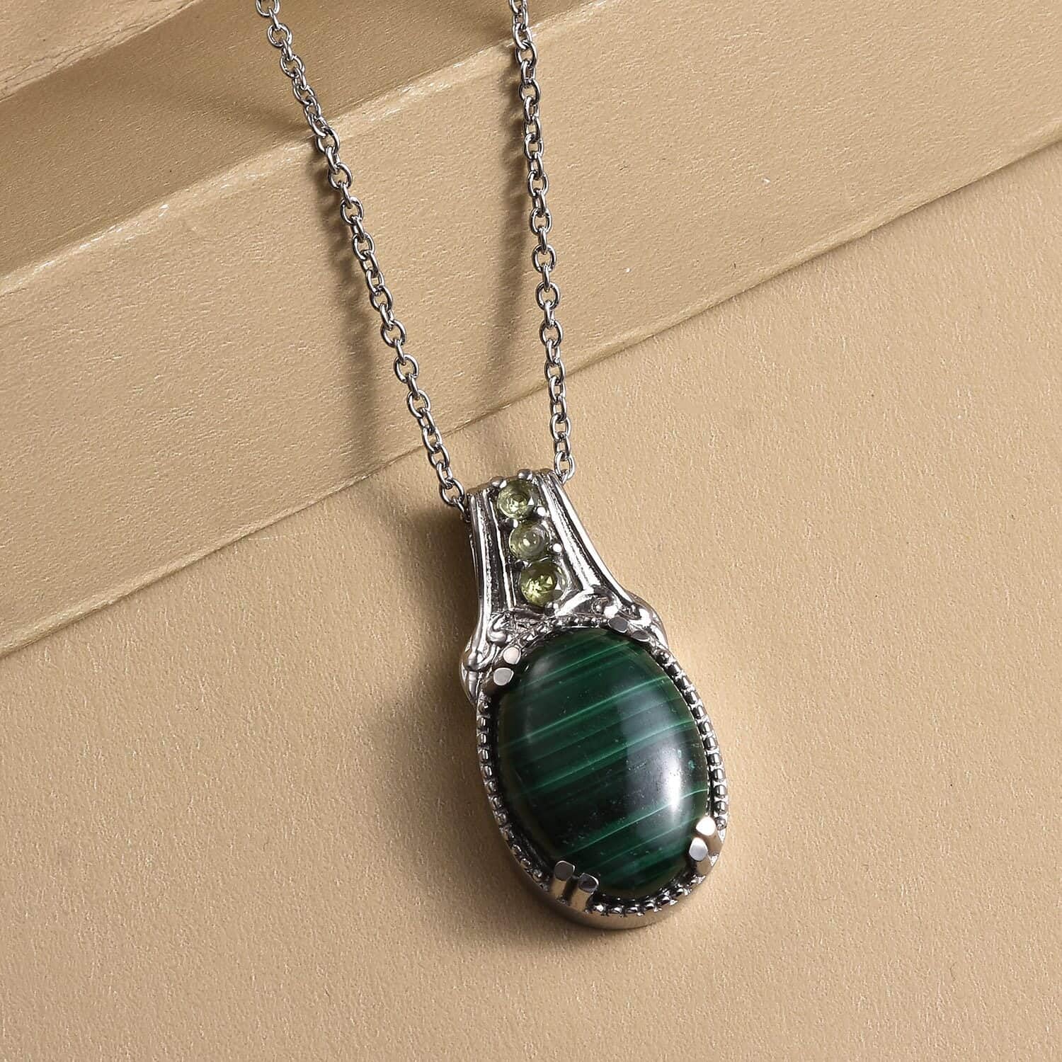 SHOP LC Stainless Steel Malachite & Peridot Birthstone Pendant Necklace for Women - 20 Inch Adjustable Chain, Elegant Jewelry Gift for Birthday, Anniversary & Special Occasions | Perfect for Everyday Wear, Parties & Formal Events