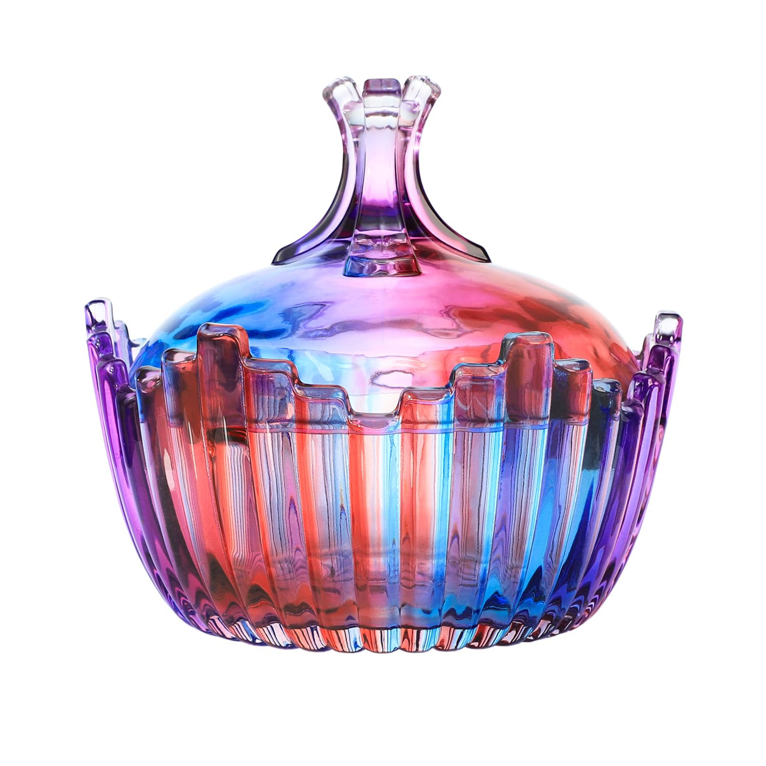 Royal Large Glass Candy Dish with Lid - Purple Rainbow Clear Apothecary Jar for Wedding Candy Buffet, Party Treats & Home Decor (27oz) | Perfect for Candy Storage, Dessert Display & Gift Giving
