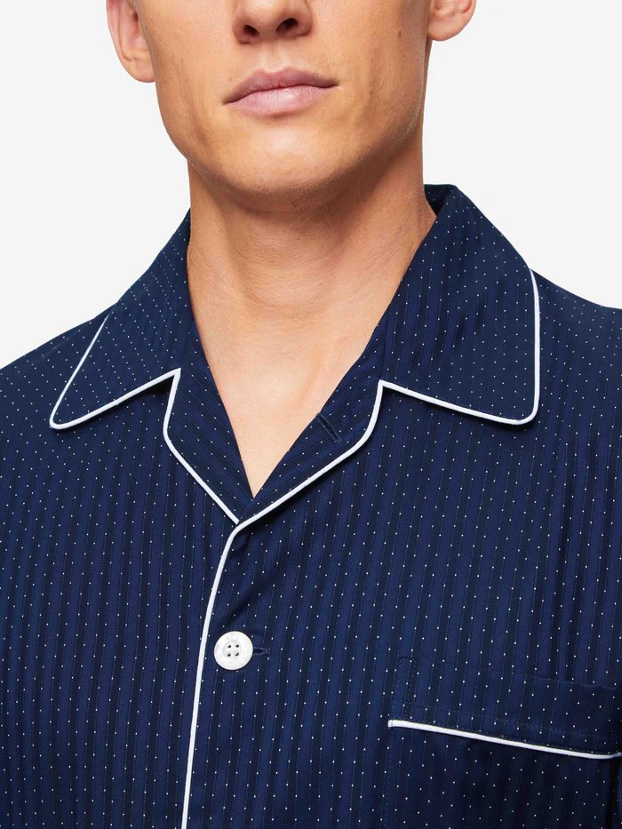 DEREK ROSE Braemar Men's Classic Cotton Pajama Set - Navy Blue Sleepwear for Relaxation & Lounging at Home