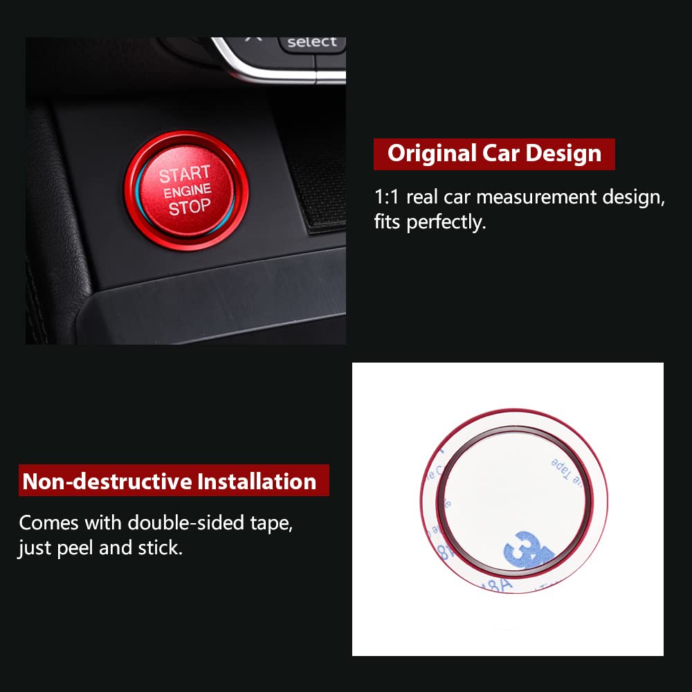 LECART Red Metal Engine Start Button Cover for Audi A4 A5 A6 A7 Q5 - Keyless Ignition Button Stickers, Auto Interior Decoration Trim 2Pcs - Perfect for Car Enthusiasts & Customization