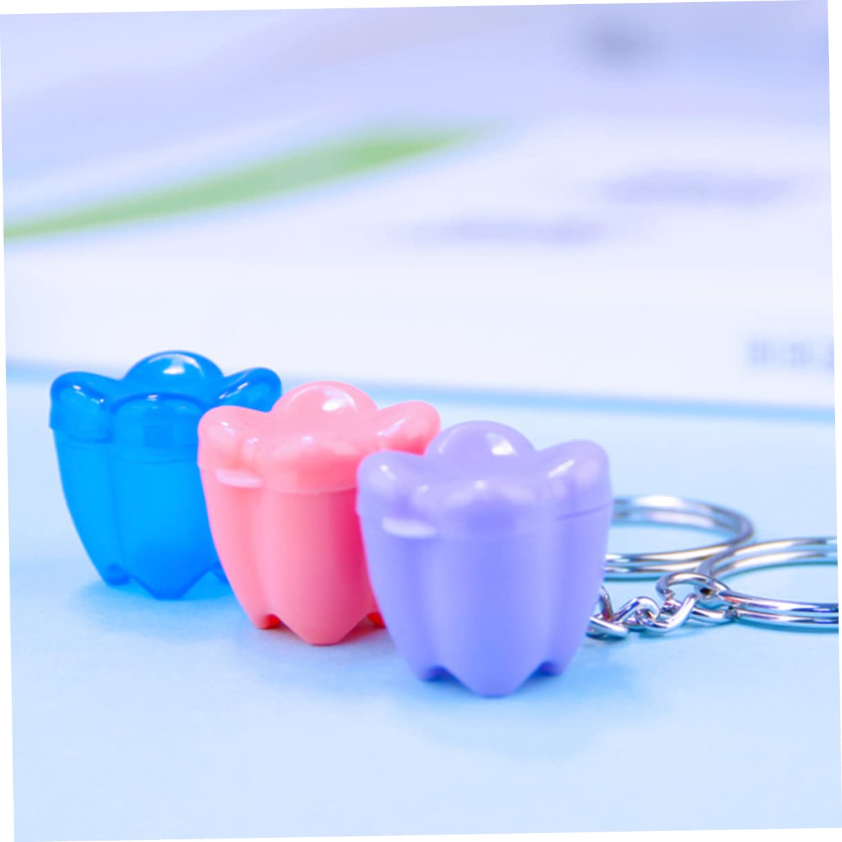 COOLHIYA 5-Pack Plastic Tooth Keychain Holder - Hanging Bag Keyring Case for Teeth Storage | Perfect for Dentist Visits, Travel & Kids Tooth Fairy Gifts