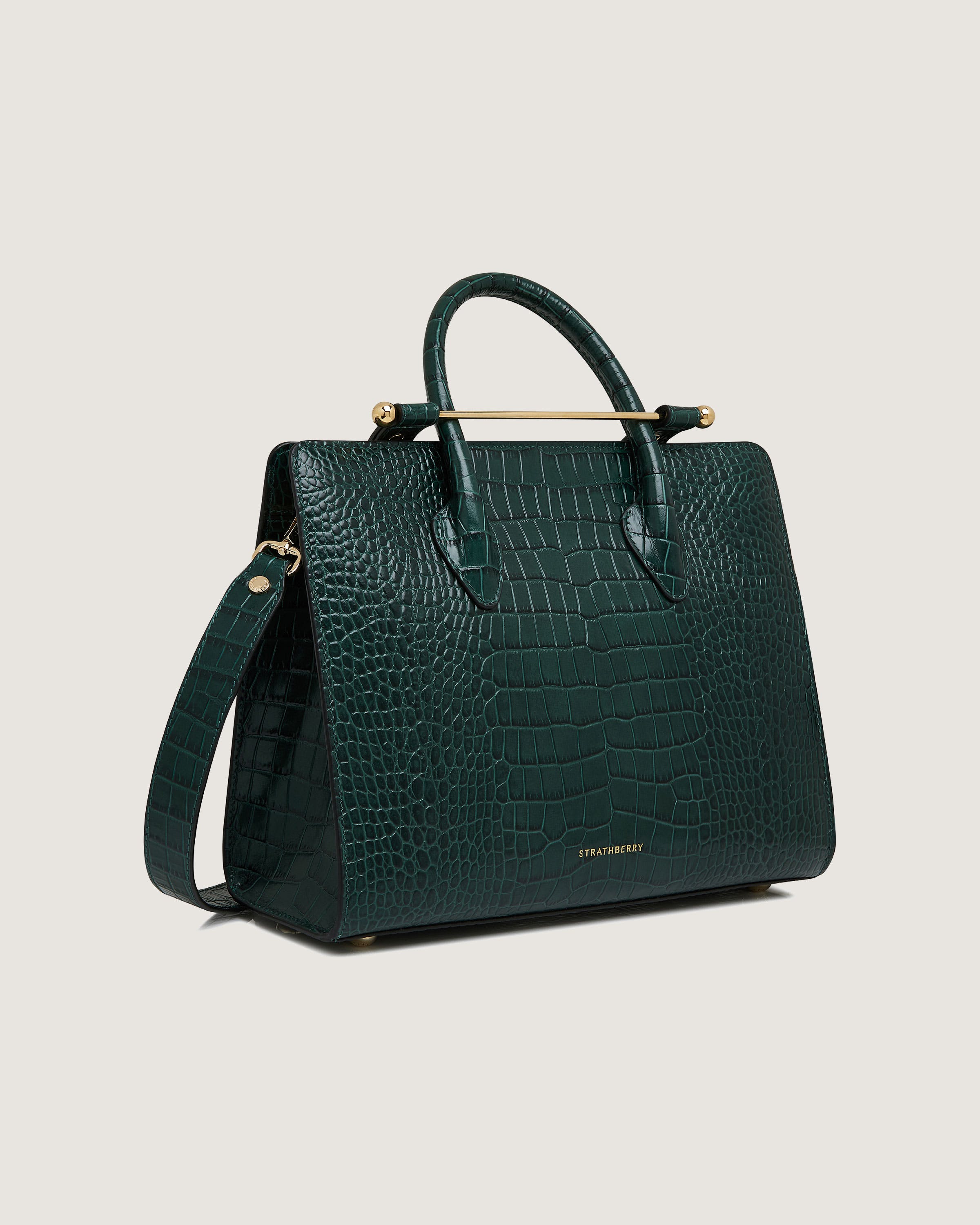 Croc Embossed Leather Midi Tote Bag in Bottle Green - Stylish Handbag for Women, Perfect for Work, Shopping & Travel Accessories