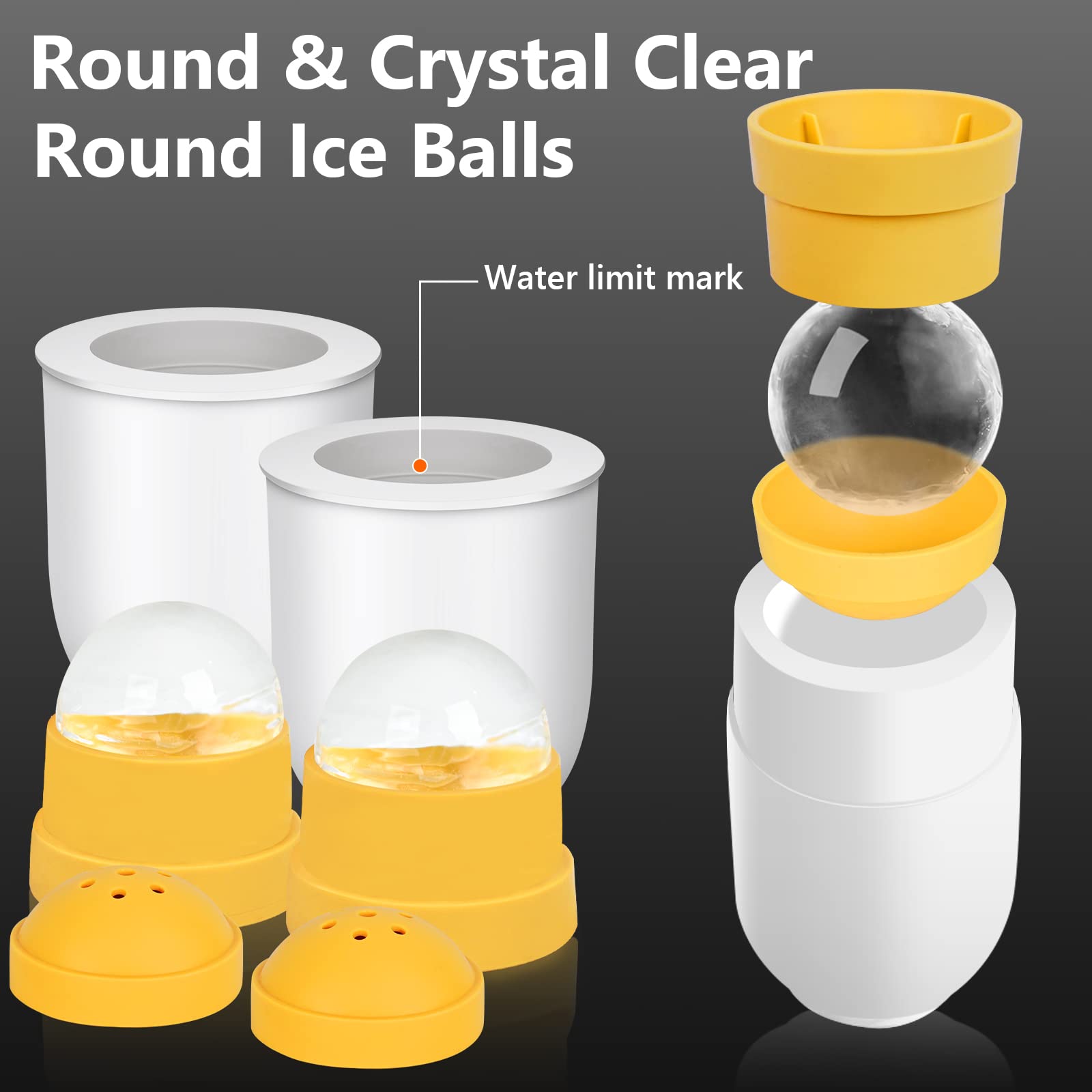KAYYUKI 2-Pack Crystal Clear Ice Ball Maker Mold - 2.8 Inch Large Whiskey Ice Mold, Silicone Round Ice Cube Tray for Freezer - Perfect for Whiskey, Cocktails, Bourbon & Drinks - Ideal for Home Bars, Parties & Gifts (2024 Upgraded Version)
