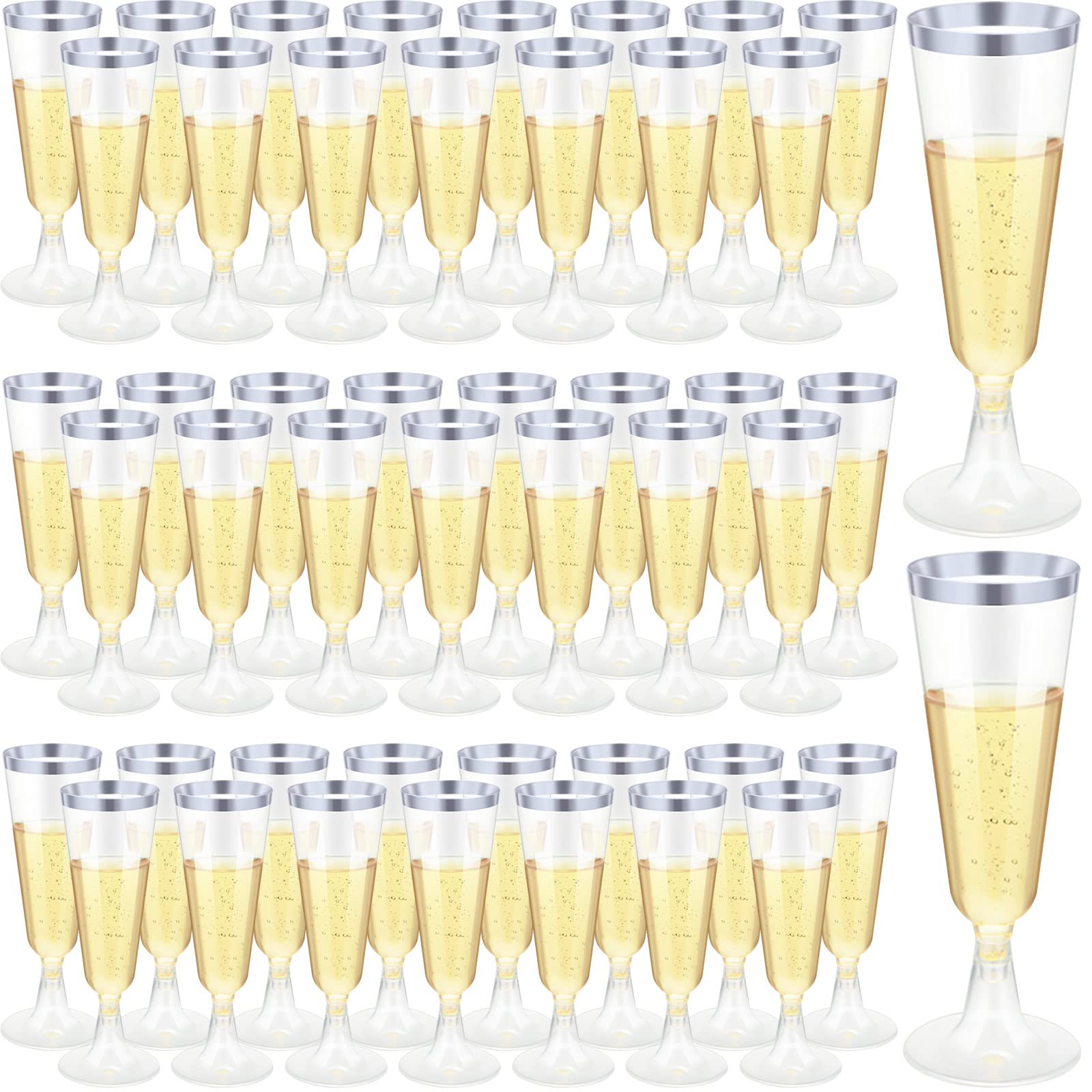 200 Pack Disposable 5 Oz Plastic Champagne Flutes - Silver Wedding Party Cups for Toasting, Cocktails & Celebrations | Elegant & Shatterproof Drinkware for Weddings, Receptions, Bridal Showers & Special Events