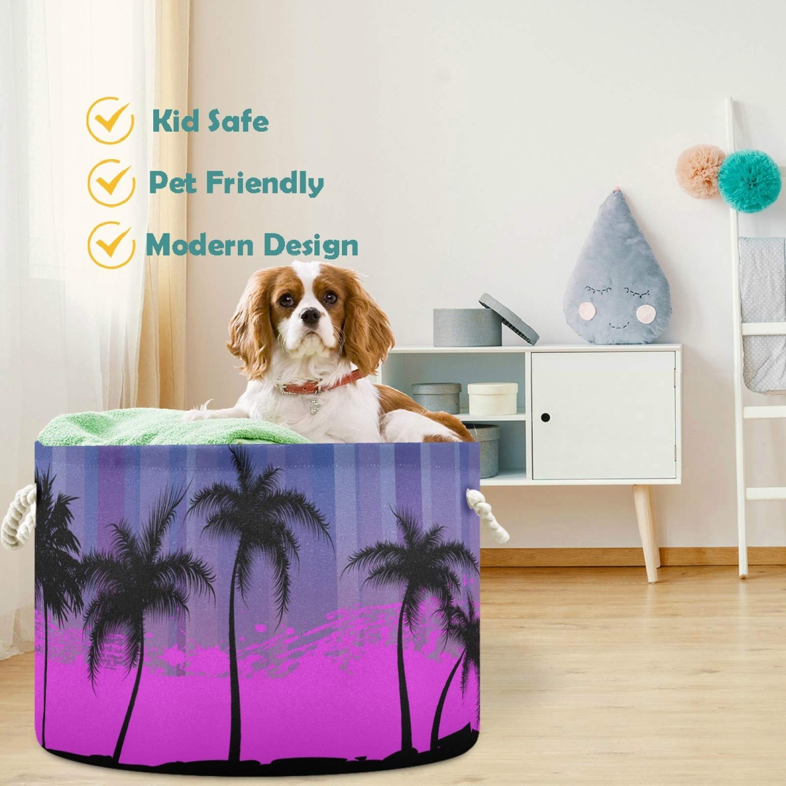 Palm Tree Abstract Canvas Storage Basket - Nursery Hamper, Toy Organizer Bin, Laundry Basket for Kids Room, Playroom & Shelves | Durable Fabric Storage Box for Toys, Clothes & Gifts (Perfect for Home Organization & Child-Friendly Spaces)