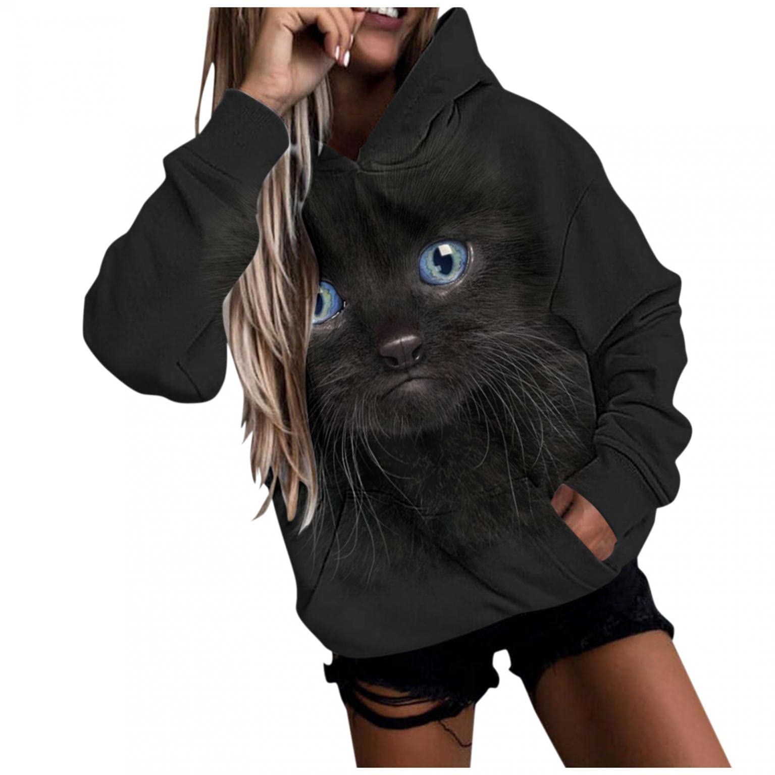 POTO Women's Animal Print Pullover Sweatshirt - Cute Long Sleeve Hooded Sweater with Pocket | Casual Loungewear & Streetwear Fashion