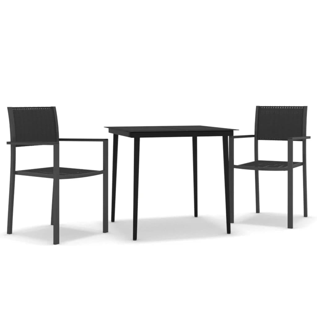 vidaXL 3-Piece Patio Dining Set - Outdoor Garden Table and Chairs for Lawn, Yard, Terrace & Balcony - Black Seating Furniture for Al Fresco Dining & Entertaining