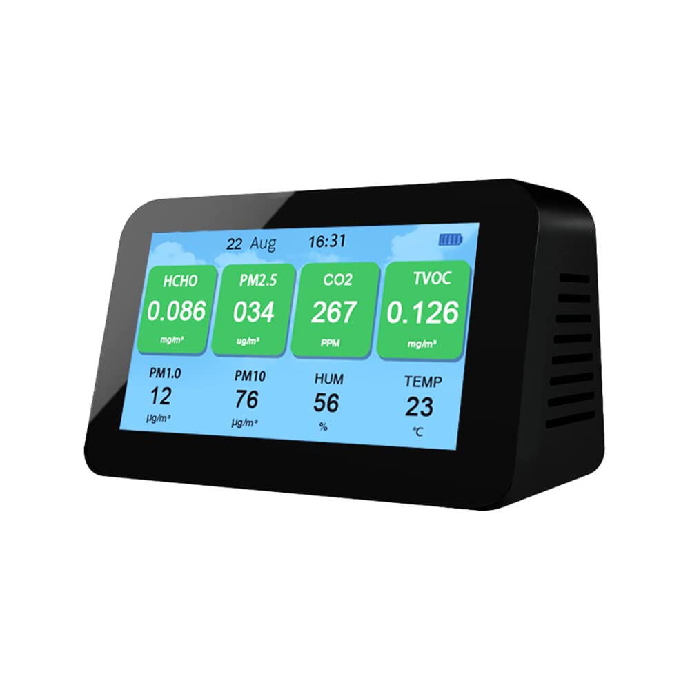 ATO 9-in-1 Indoor Air Quality Monitor - CO2, TVOC, AQI, HCHO, PM2.5, PM1.0, PM10, Temperature & Humidity Detector for Home, Office & Baby Room Air Safety