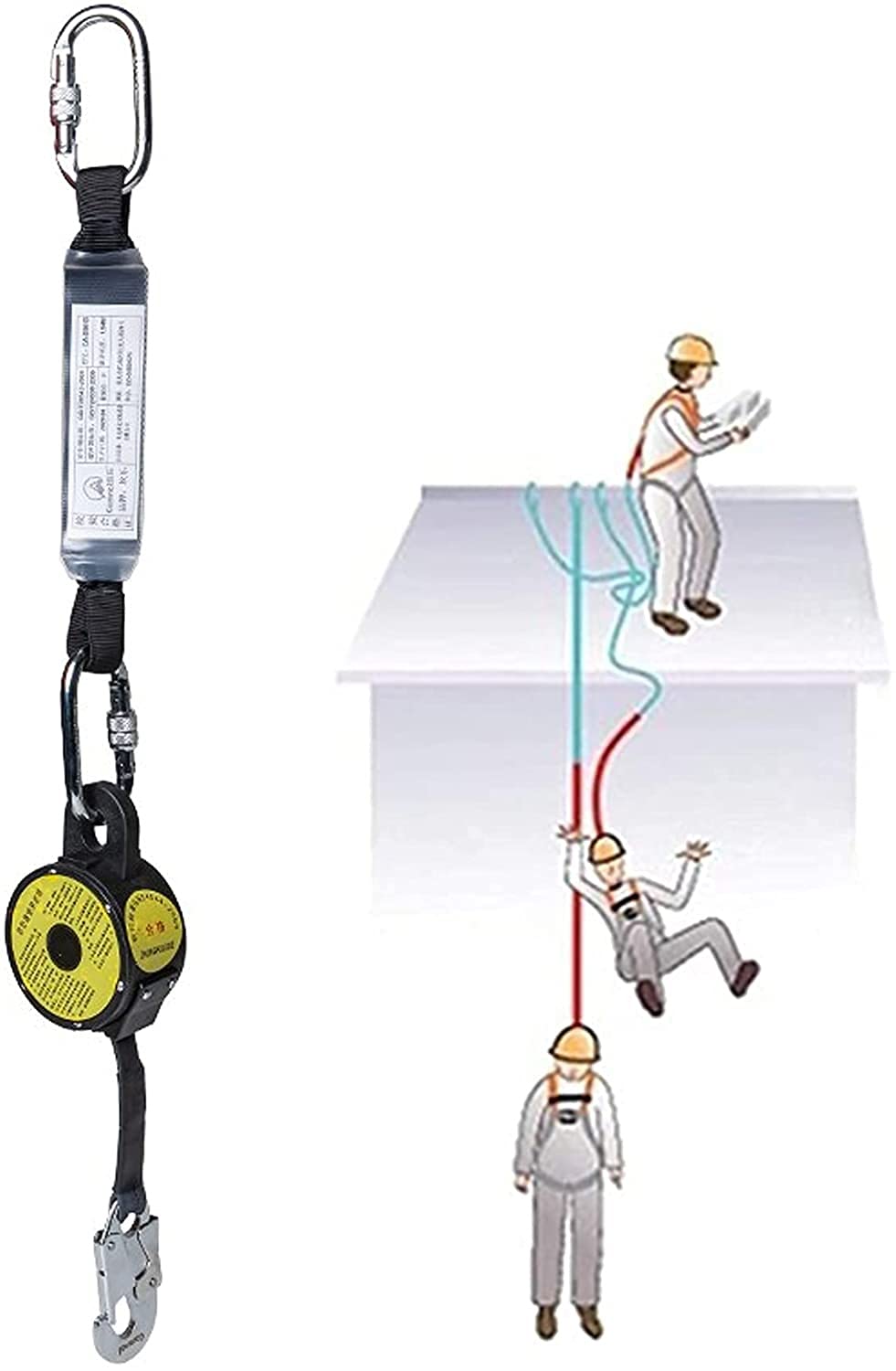 WuliFANX Portable Self-Retracting Lifeline Fall Restraint Device - Safety Fall Protection Retractable Lanyard with Quick-Action Braking System - OSHA Compliant Safety Harness for Rock Climbing, Construction & Roofing Work (Ideal for High-Altitude Jobs & Industrial Safety)