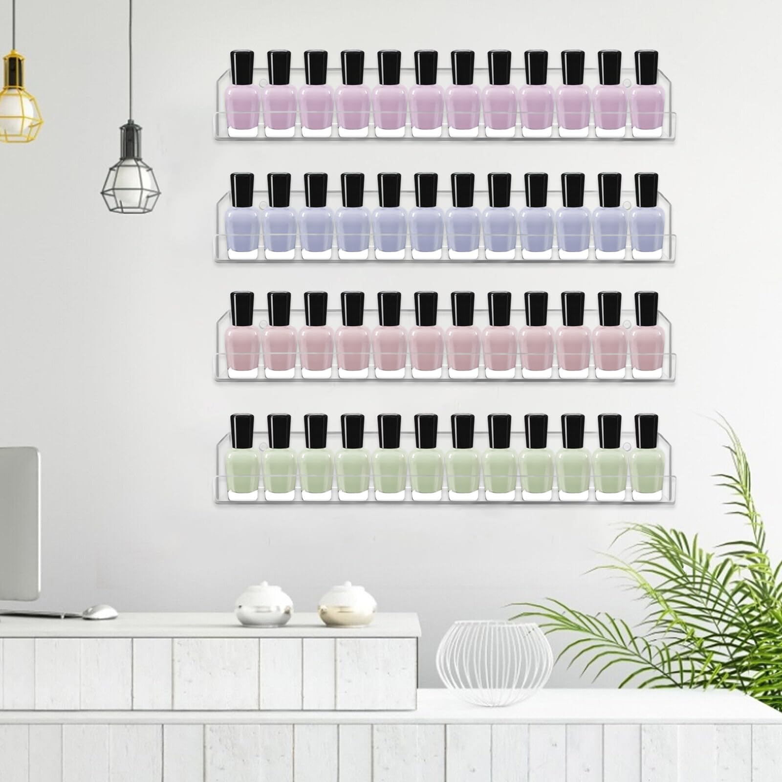 4 Pack Clear Acrylic Nail Polish Organizer Wall Mounted Shelf - Nail Polish Display Rack for Salon & Home Use - Perfect for Nail Technicians & DIY Manicures