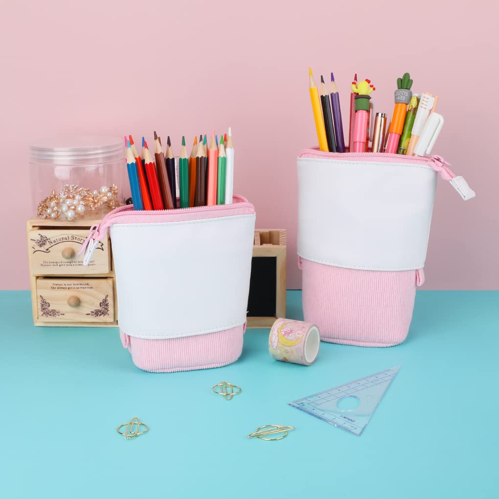 Oyachic Stand Up Pencil Case - Transformable Telescopic Pen Holder & Cosmetic Organizer Bag for Women | Perfect for Office, School, Makeup Storage & Travel Accessories