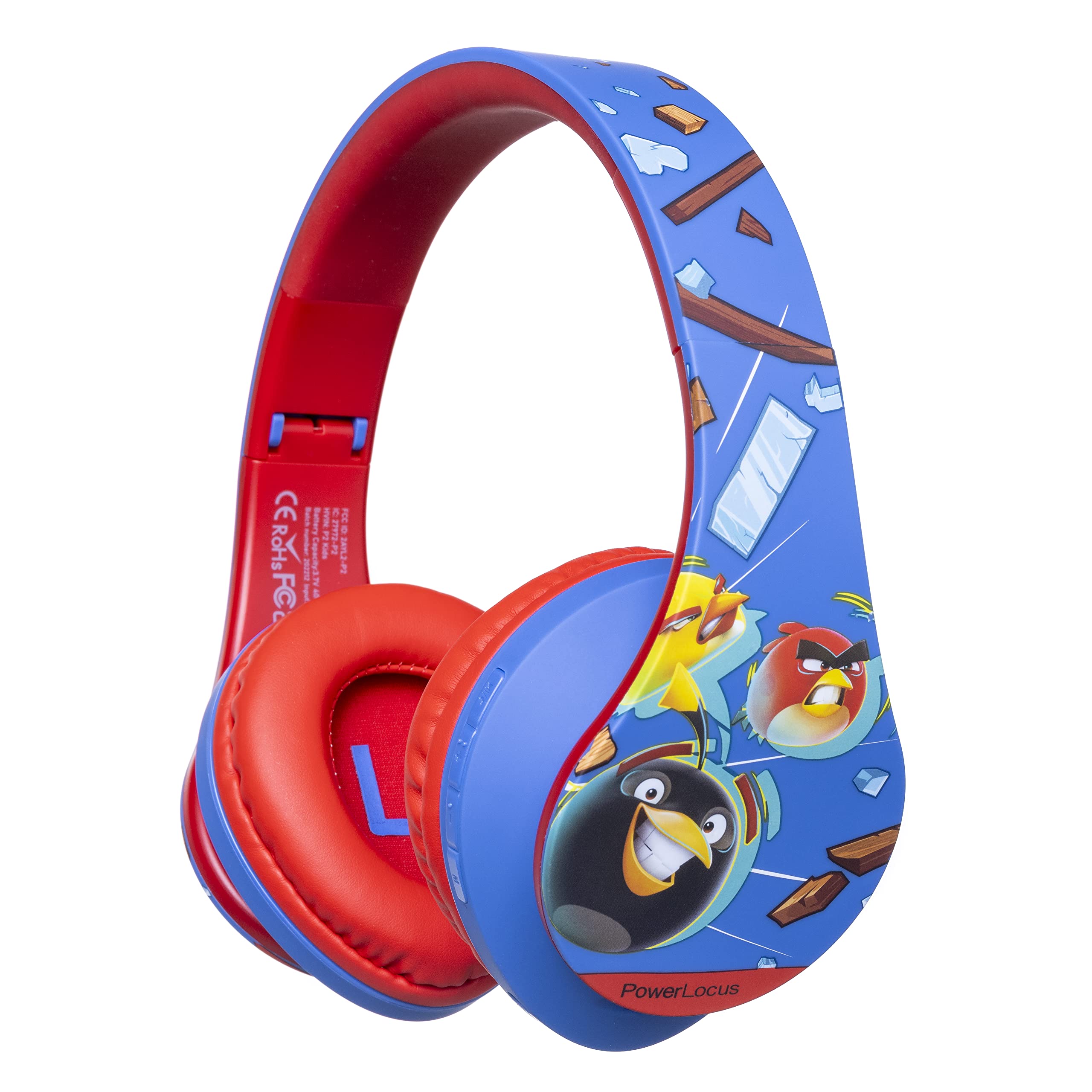 PowerLocus Angry Birds Wireless Kids Headphones - 85dB Volume Limited, Foldable Bluetooth Headphones with Case, Wired & Micro SD Mode, Built-in Mic for Phone/iPad/School - Perfect for Online Classes, Travel & Home Learning