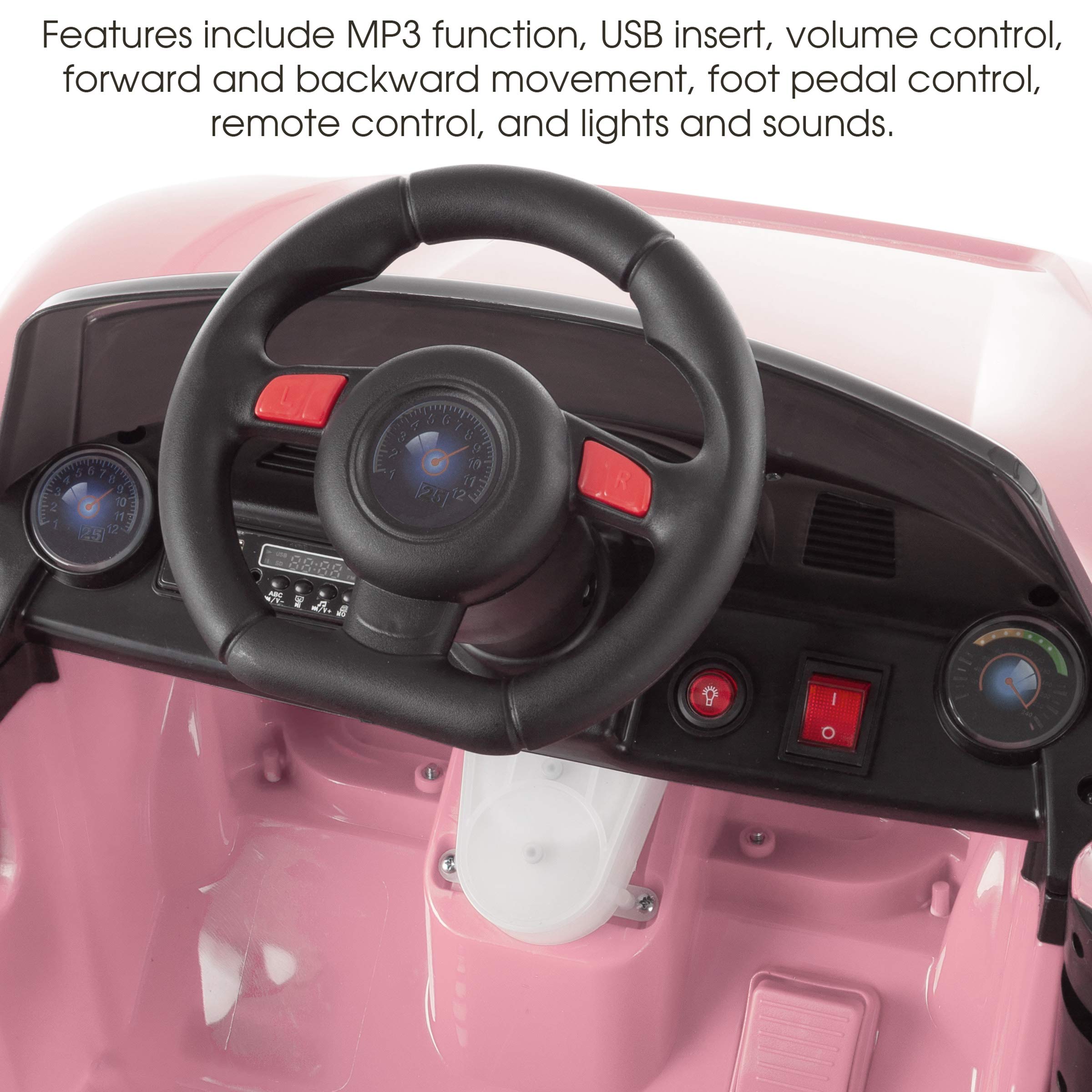 Lil' Rider Pink 6V Battery Powered Kids Ride On Car with Remote Control – Electric Sports Car Toy for Boys & Girls Ages 3-6, Features Sound, MP3 & USB – Perfect for Birthday Gifts, Indoor & Outdoor Play