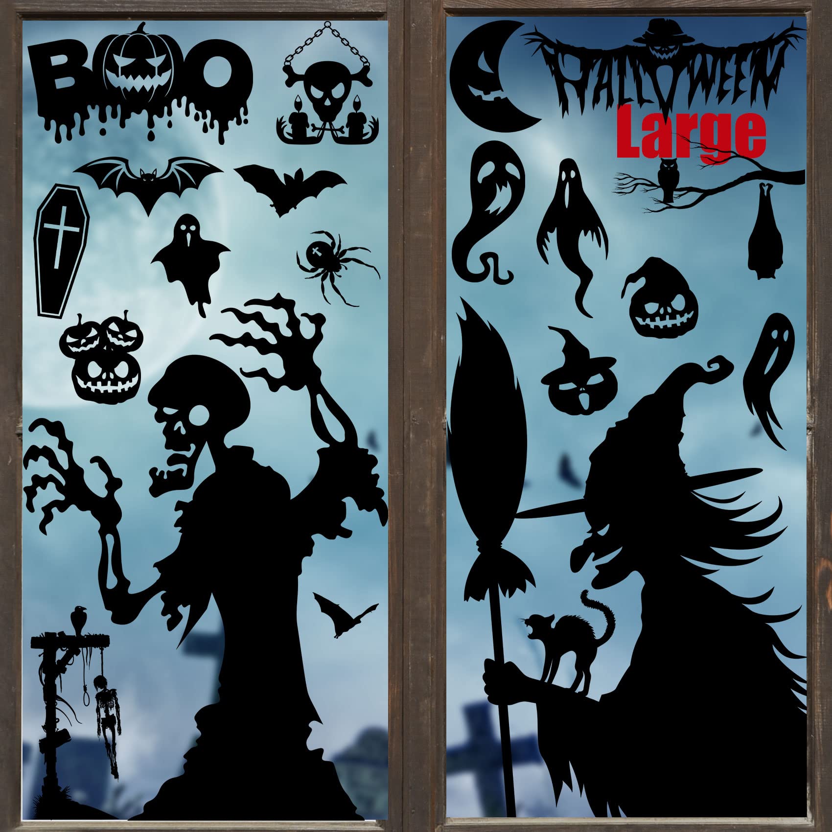 Funnlot Halloween Window Stickers & Clings - Spooky Window Decorations with Silhouette Designs for Halloween Party & Home Decor - Perfect for Indoor/Outdoor Scary Decor