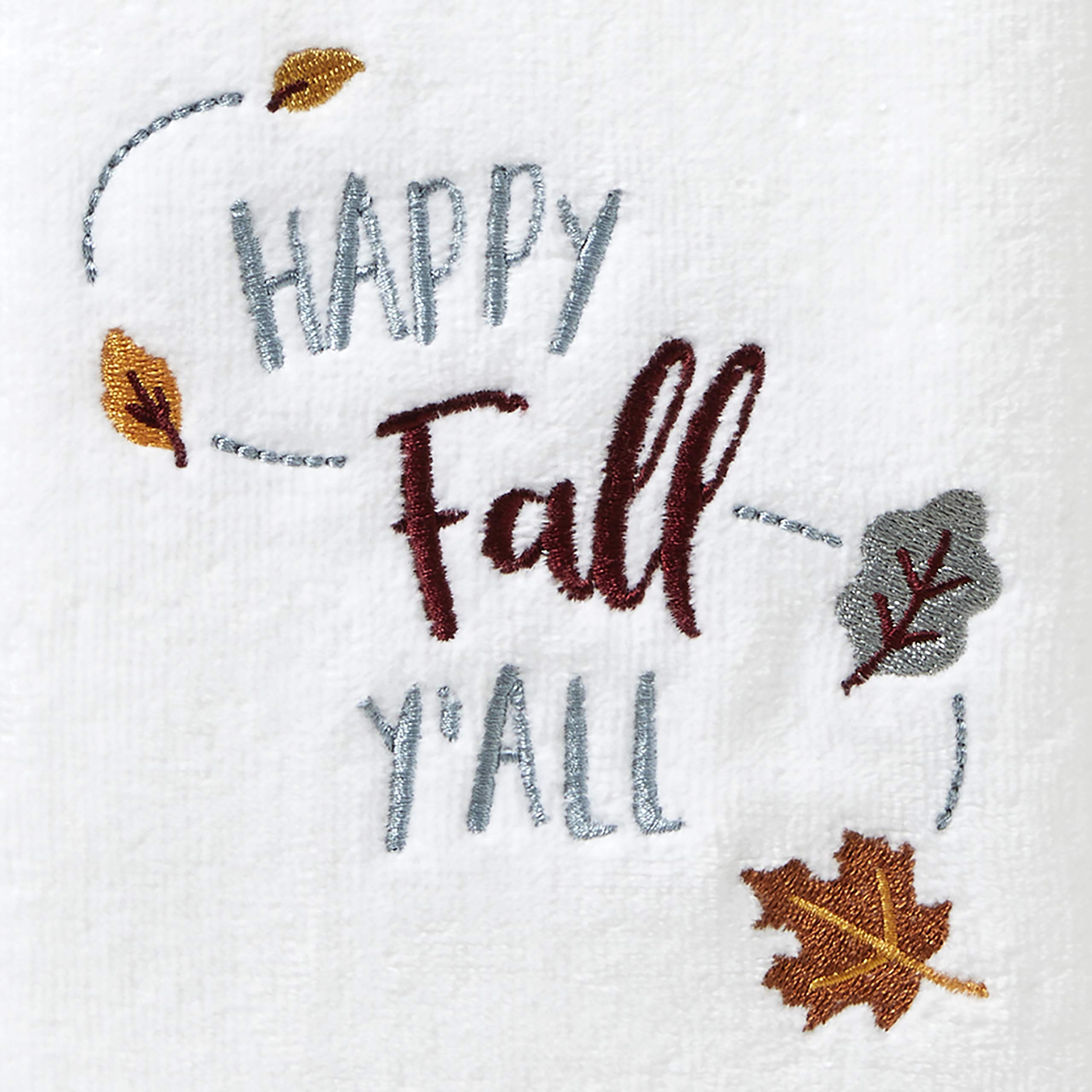 SKL Home Harvest Happy Fall Y'all Hand Towel Set - 2 Pack White 16x25 Inch Kitchen, Bath & Bar Towels - Perfect for Autumn Decor, Hostess Gifts & Seasonal Home Styling