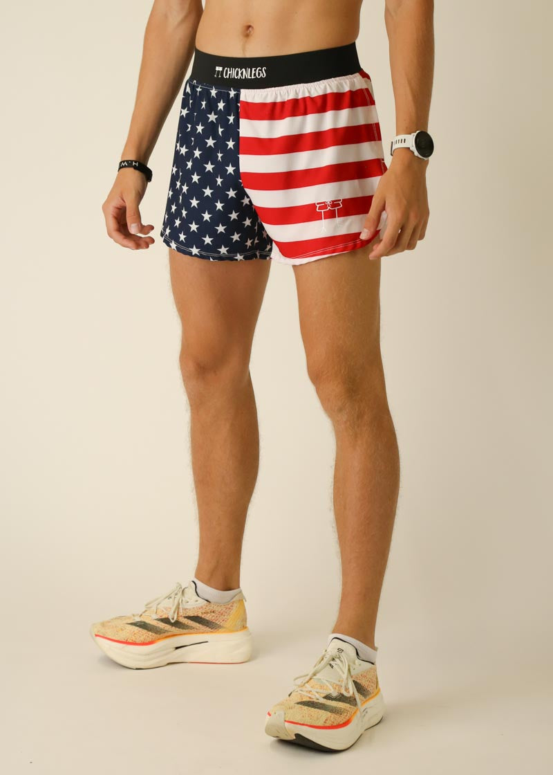 Men's USA 4 Half Split Running Shorts - Lightweight Athletic Shorts for Gym, Jogging & Workout - Comfortable Training Shorts with Split Design
