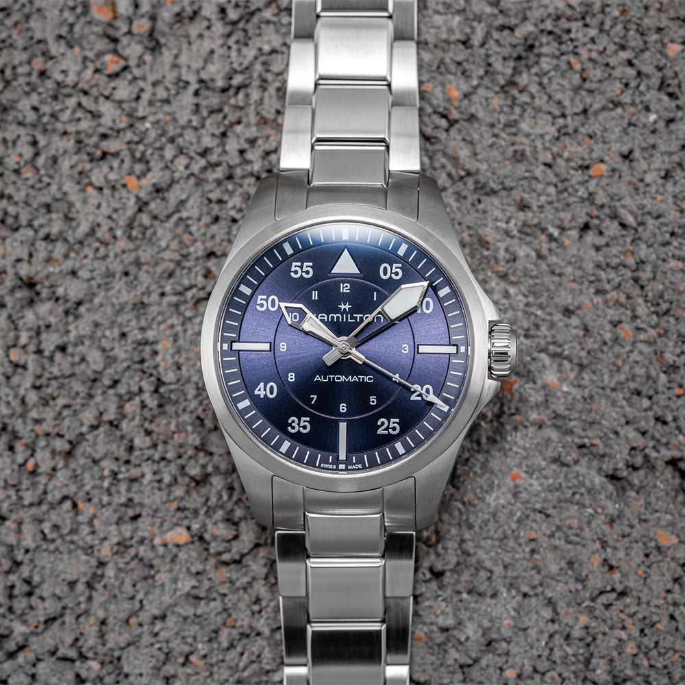 Pilot 36mm Blue Dial Stainless Steel Watch with Bracelet - Perfect for Aviation Enthusiasts & Everyday Wear