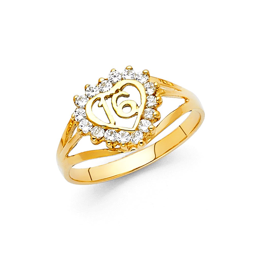 14K Yellow Gold Cubic Zirconia Sweet 16 Birthday Ring - Elegant CZ Fashion Jewelry for Anniversary, Prom, Party & Special Occasions | Jewels By Lux