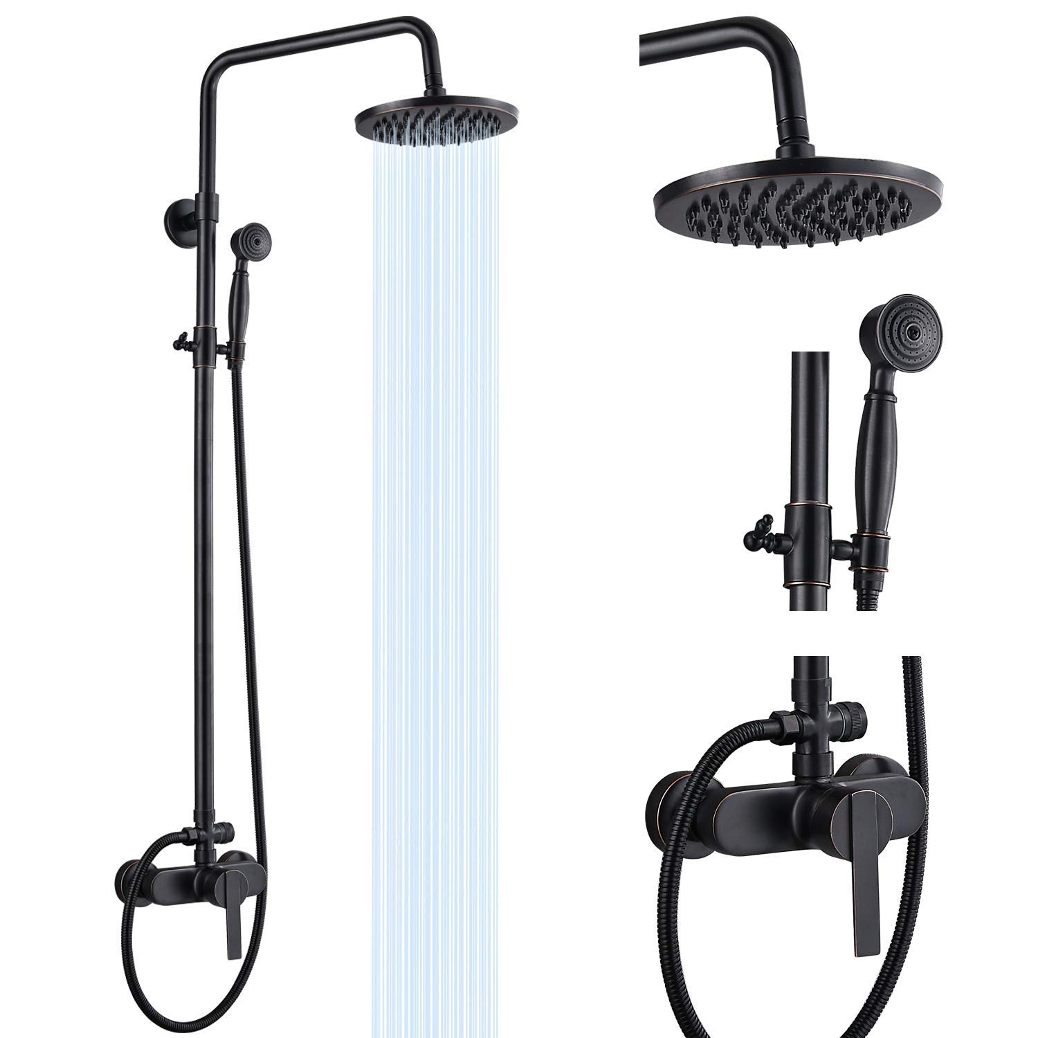 Oil Rubbed Bronze Wall Mount Bathtub Faucet with Handheld Shower Sprayer - Exposed Pipe Shower System - Vintage Bathroom Fixture for Spa-Like Relaxation