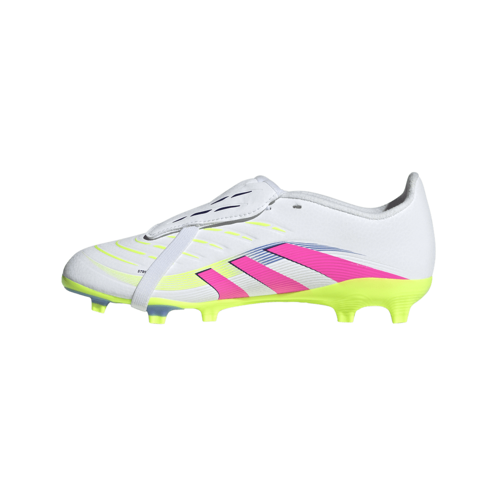 Adidas Predator League FG Junior Football Boots for Kids - White/Lucid Pink/Lucid Lemon - Fold Over Tongue Design for Comfort - Perfect for Youth Soccer Training & Matches