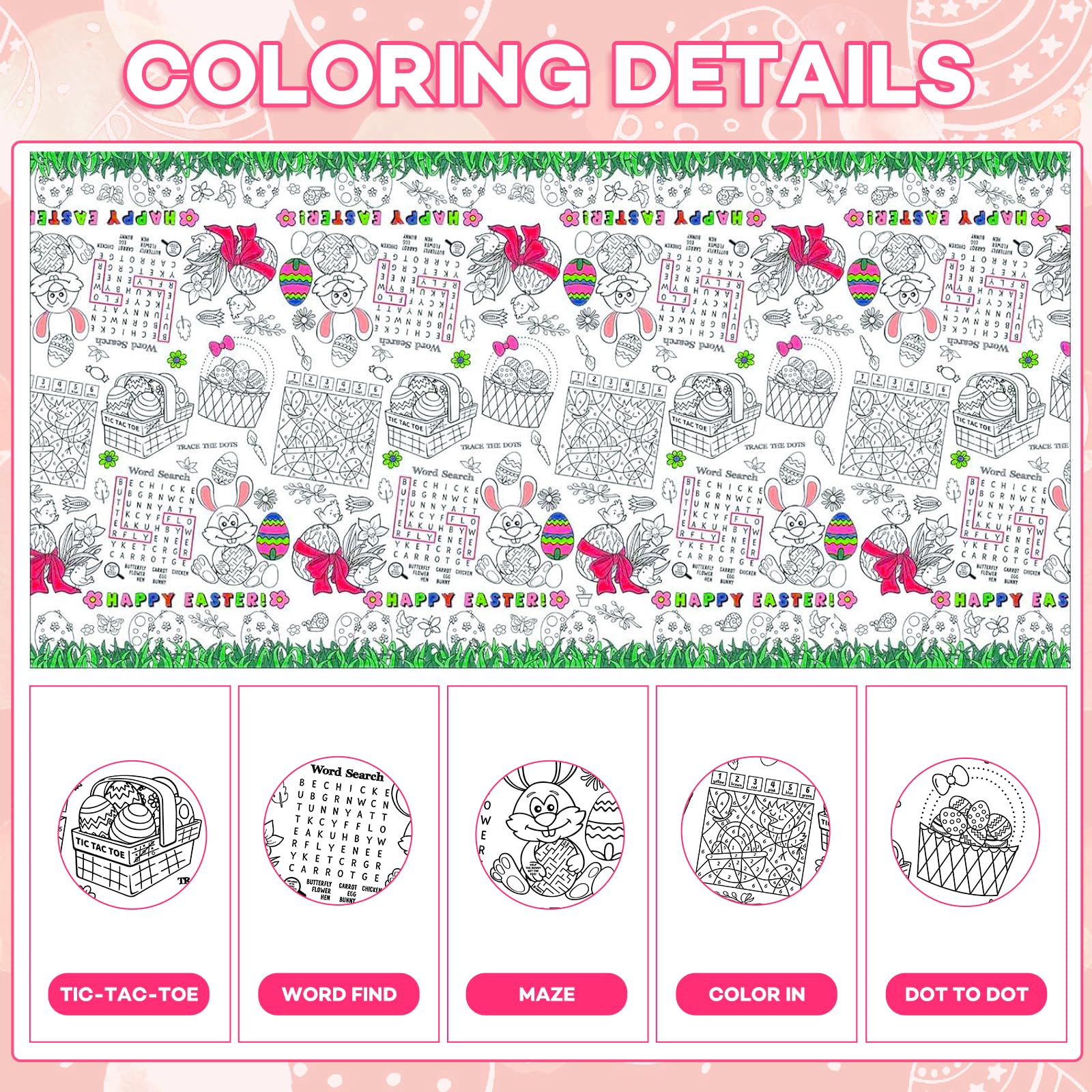 Happy Easter Coloring Tablecloth for Kids - Giant 54 x 108 Inch Easter Bunny Activity Table Cover | Spring Party Decorations, DIY Crafts & Easter Egg Hunt Supplies | Perfect for Classroom Activities & Family Gatherings