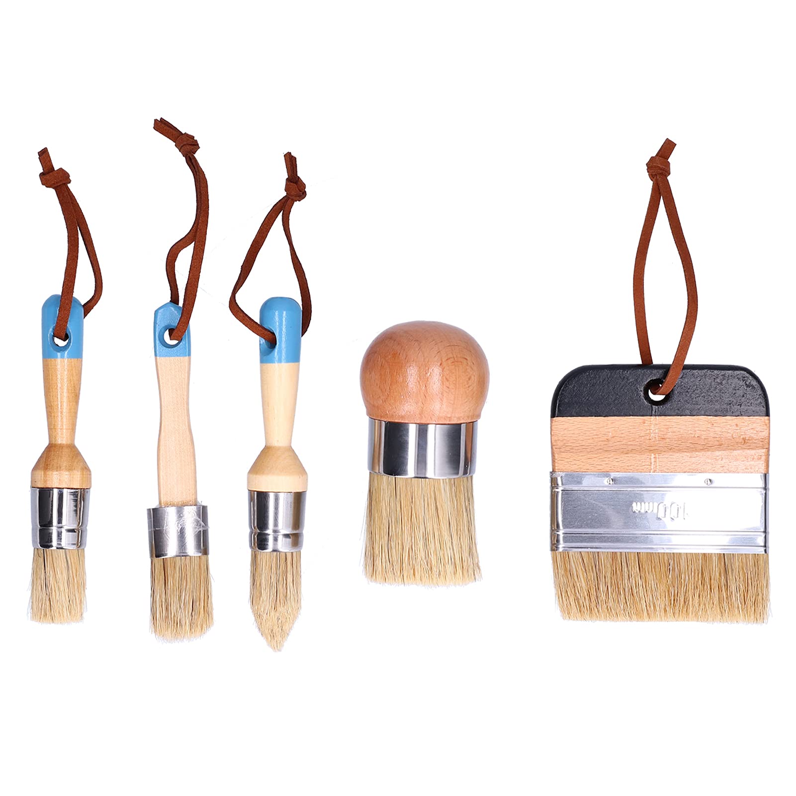 Alvinlite 5-Piece Chalk & Wax Paint Brush Set - Flat, Pointed & Round Bristle Brushes for Wood Furniture, Home Decor & DIY Projects - Perfect for Distressing, Stenciling & Chalk Painting Techniques