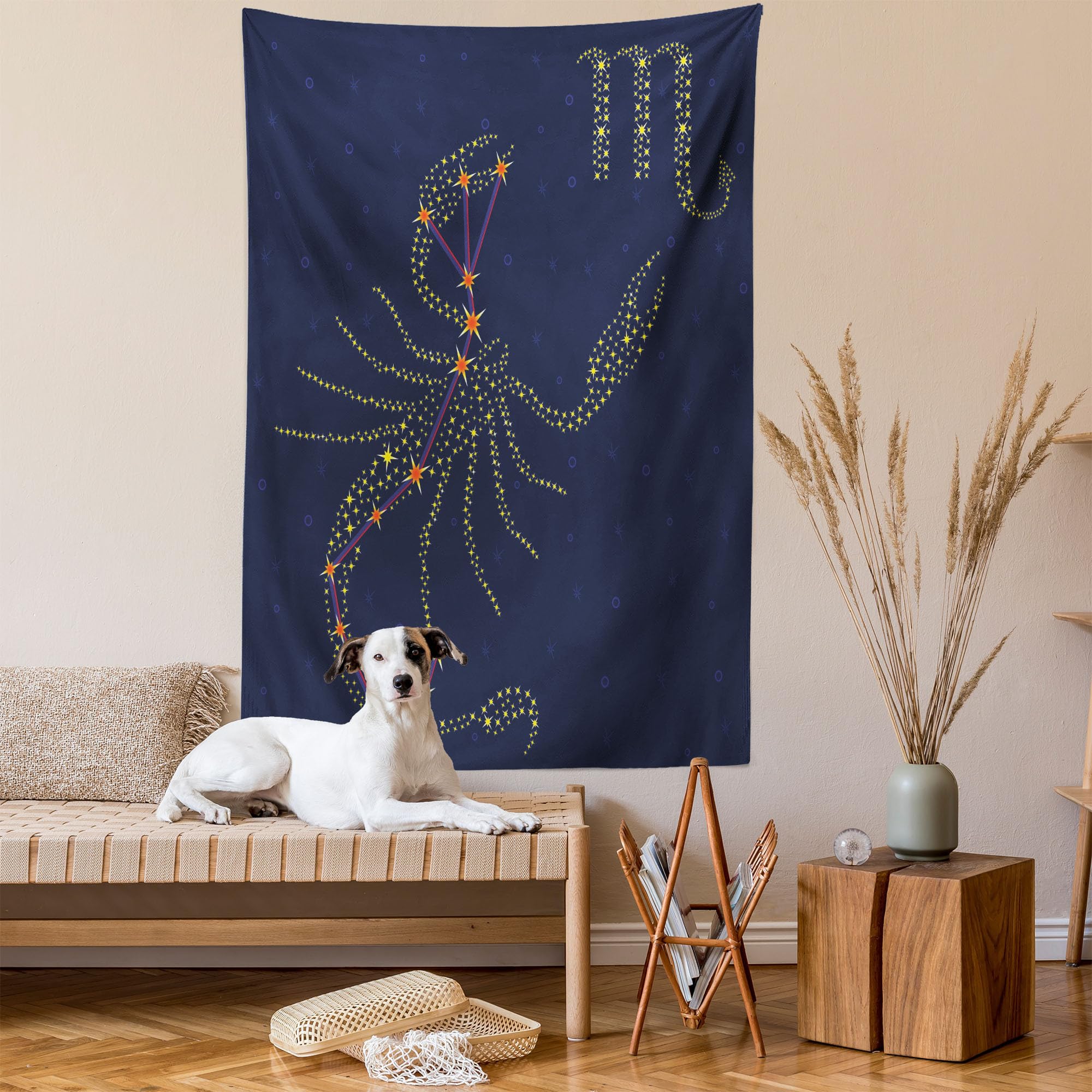 Ambesonne Zodiac Scorpio Tapestry - Celestial Constellation Star Pattern Wall Hanging Decor for Bedroom, Living Room, Dorm - 40x60 Inches Orange Indigo - Perfect for Boho Home Decor, Astrology Lover Gift & Meditation Space Accent