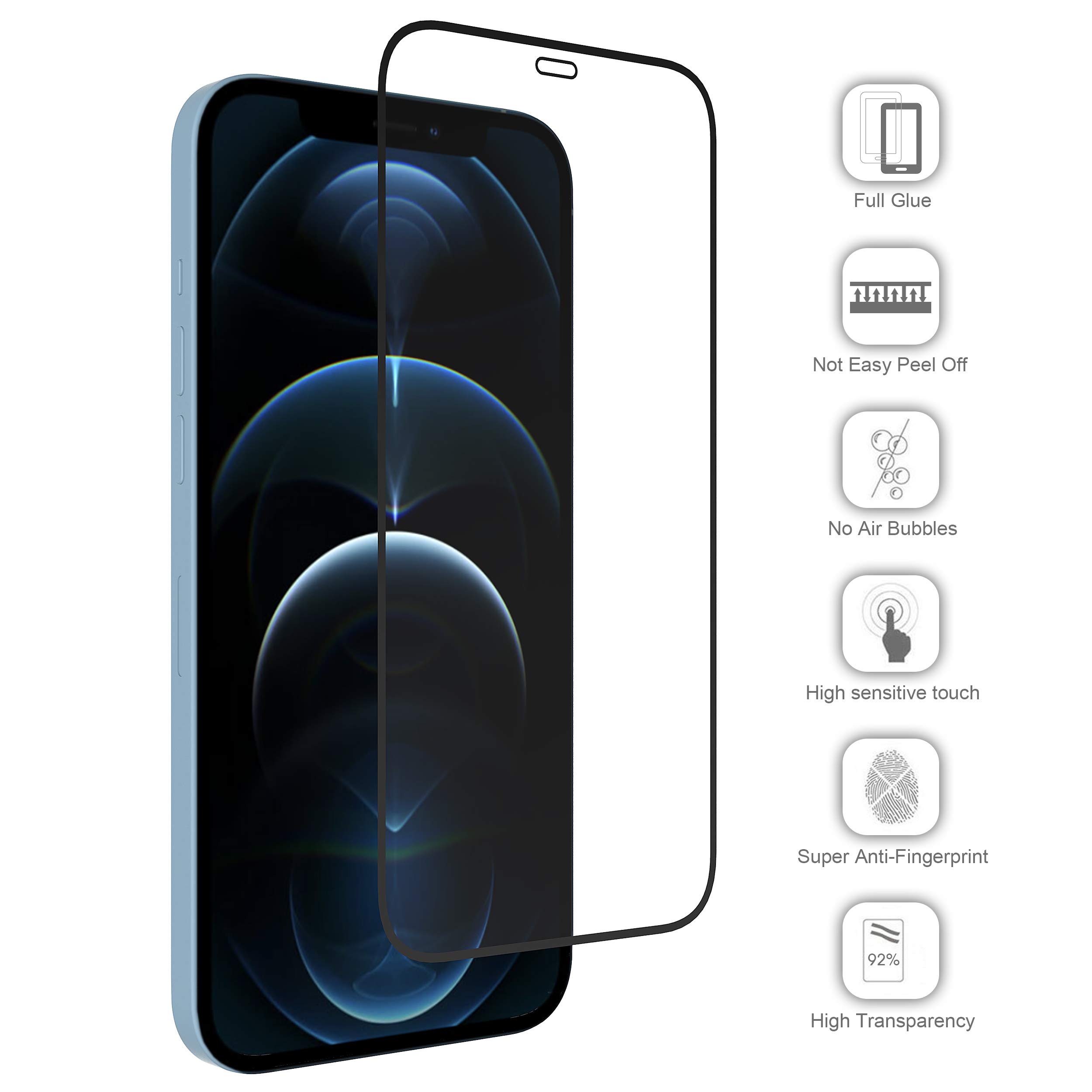 Rosebono 2-Pack Tempered Glass Screen Protector for iPhone 12 Pro Max (6.7 Inch) - Edge to Edge Full Coverage, Ultra Clear, Anti-Scratch & Bubble-Free - Perfect for Daily Use, Gaming & Outdoor Activities
