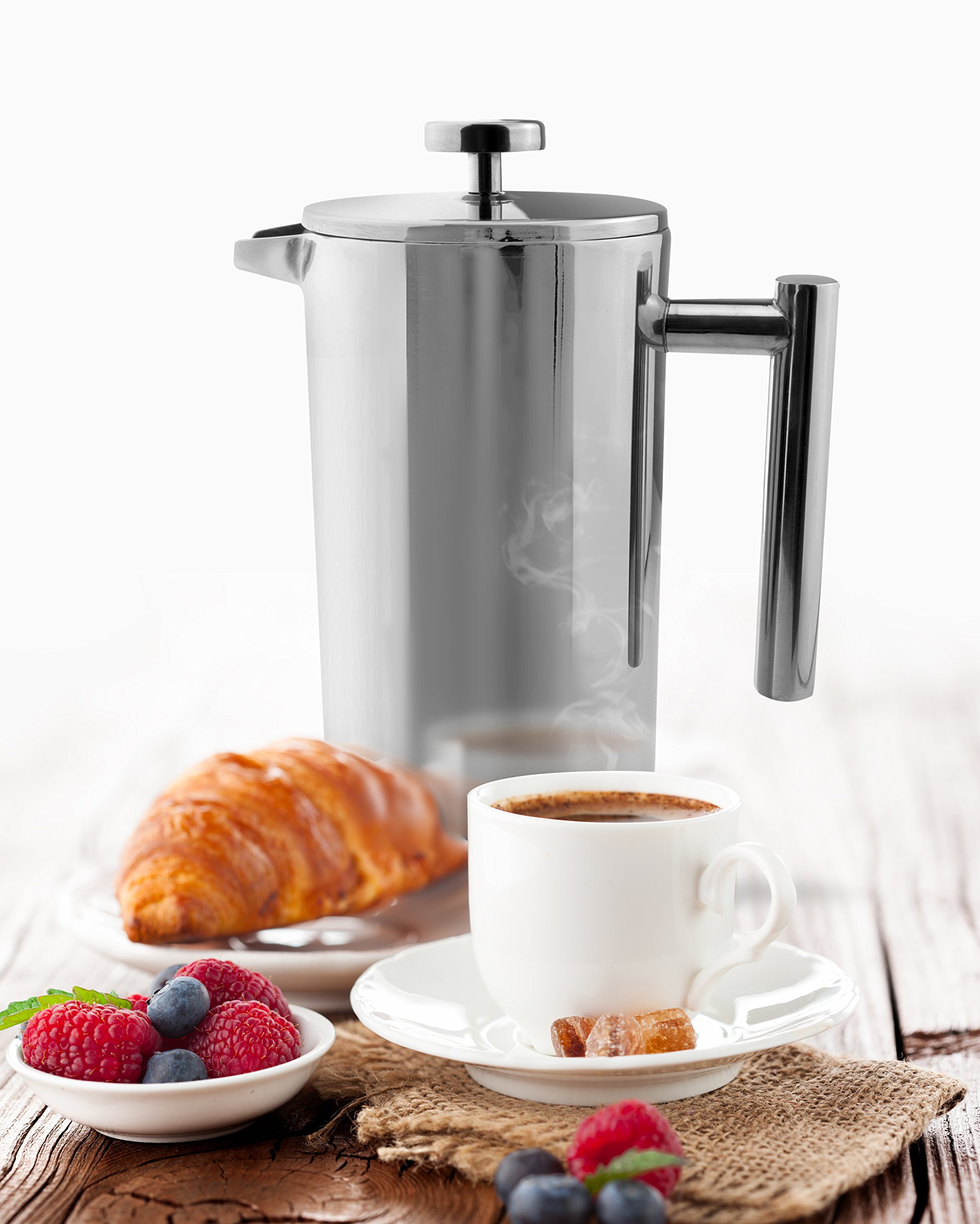Premium CFD-12 Stainless Steel French Press Coffee Maker - 12 Cup Capacity with Mirror Finish | Ideal for Home, Office & Camping Brewing