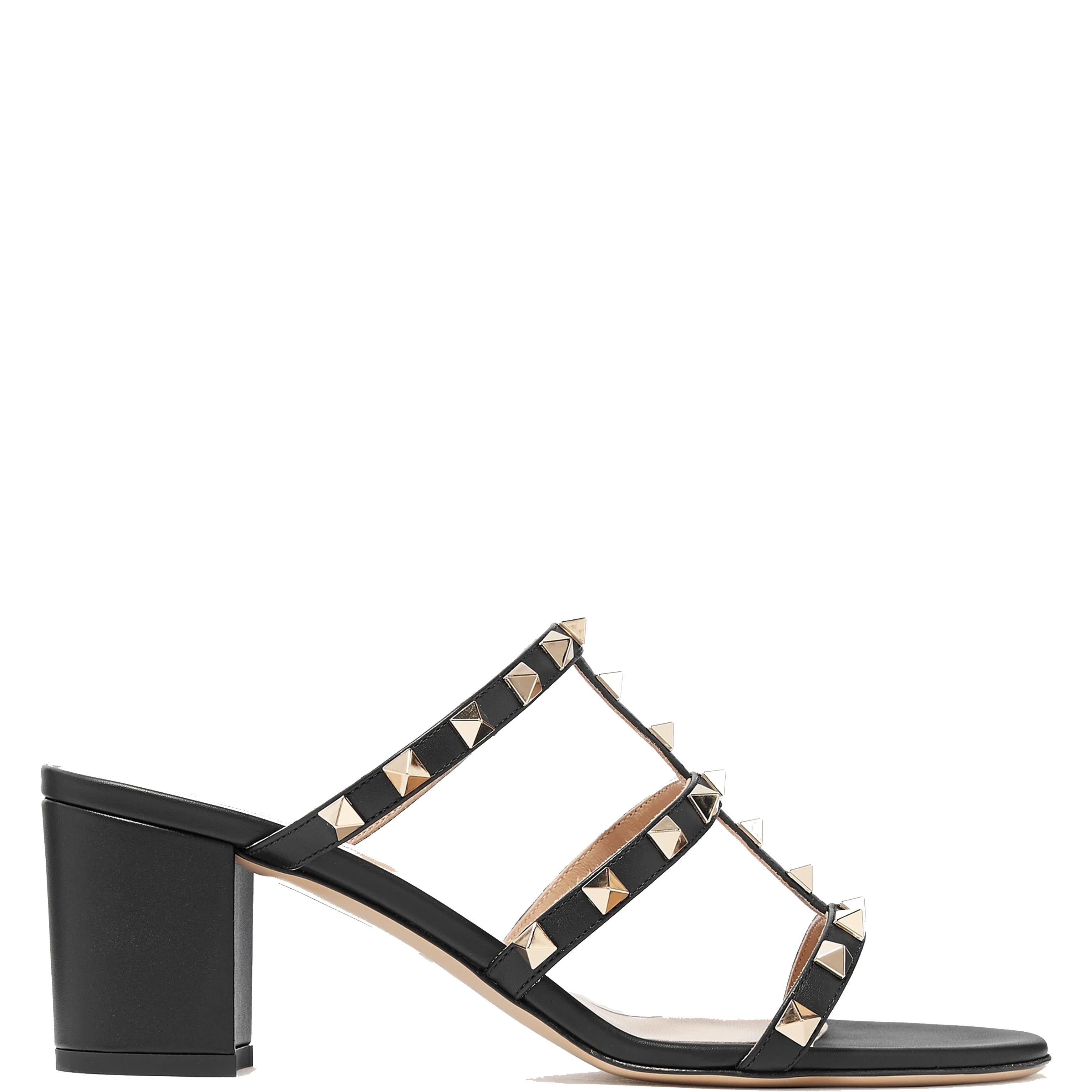 Rockstud Block Mule 60 - Black Leather Slide Sandals for Women | Comfortable Summer Shoes for Casual Outings & Beach Vacations