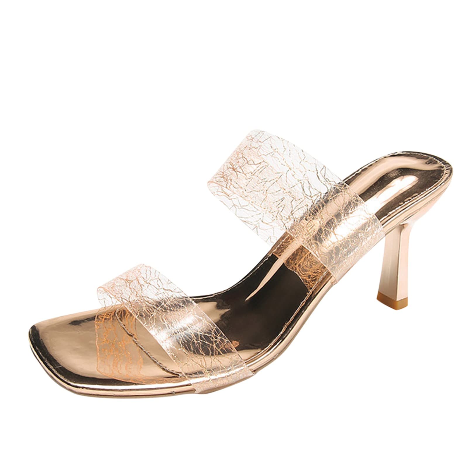 Women's Transparent Crystal High Heel Sandals - Summer & Spring Casual Fashion Shoes - Size 10 Black - Perfect for Beach, Party & Date Night Outfits