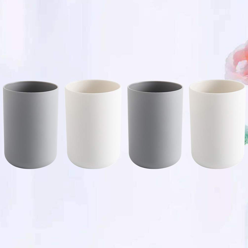 Cabilock 4-Pack 300ML Toothbrush Holder Set - Bathroom Countertop Toothpaste Cup & Tumbler (2 Grey + 2 White) - Perfect for Organized Sinks, Dorm Rooms & Small Bathroom Spaces
