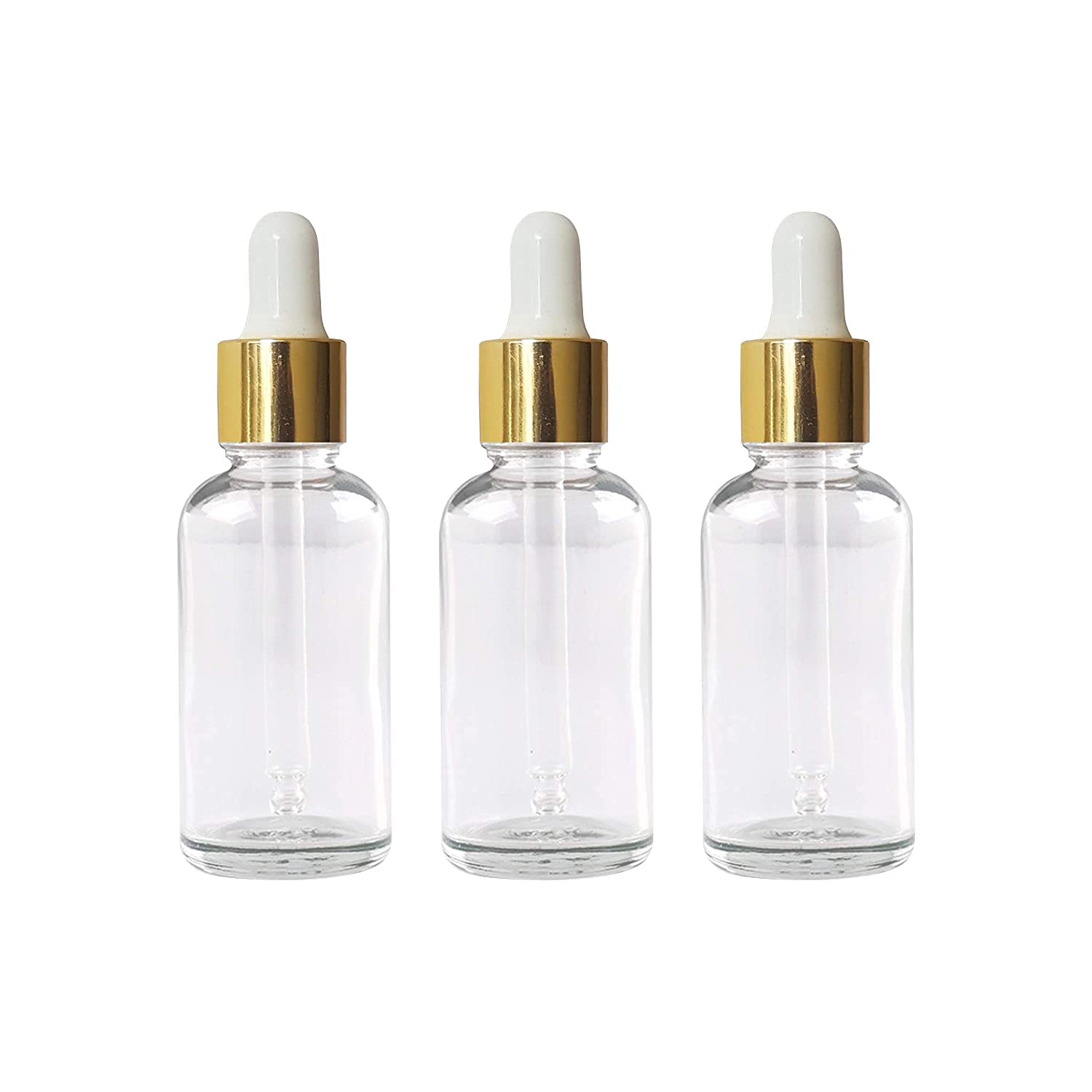 Premium 30ml Clear Glass Bottle with Gold Plated Dropper - Essential Oil & Serum Storage (Pack of 3) | Perfect for DIY Skincare, Aromatherapy & Travel Size Beauty Products