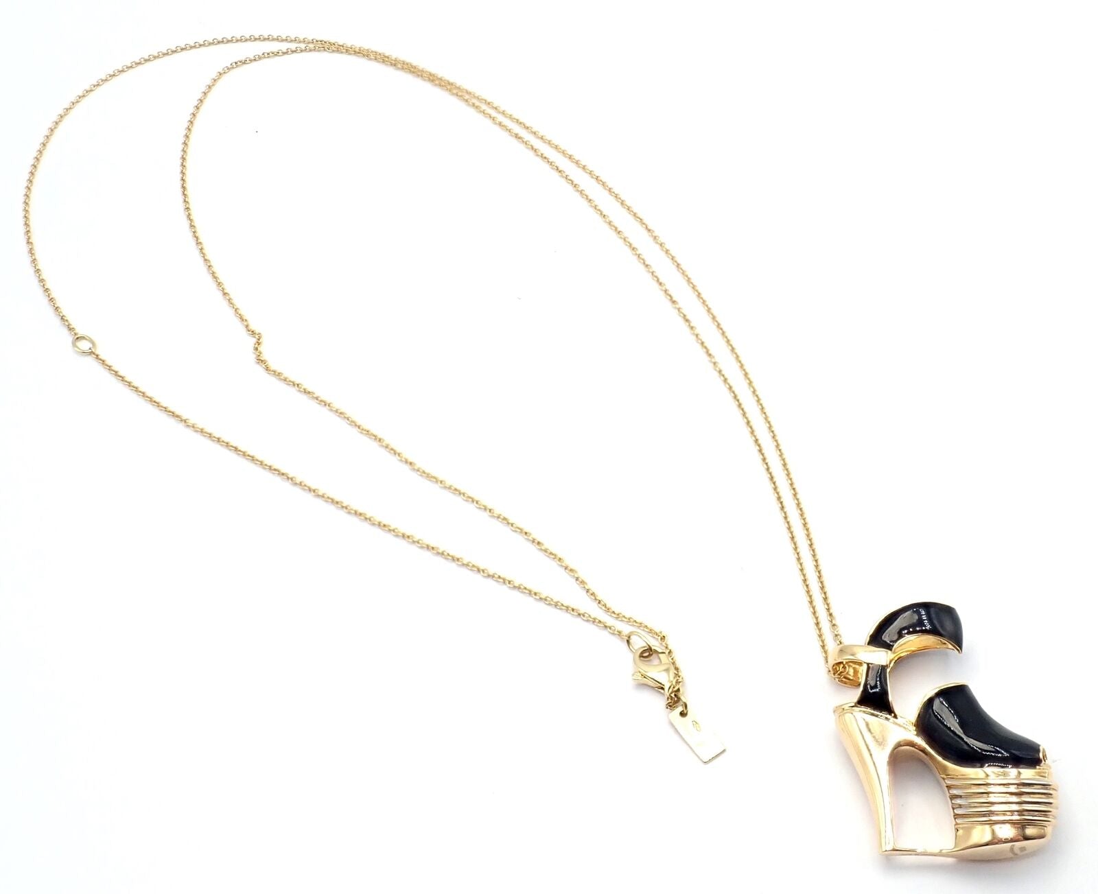 Authentic Salvatore Ferragamo 18K Yellow Gold Enamel Shoe Charm Pendant Necklace | Luxury Italian Jewelry for Women | Perfect Gift for Birthday, Anniversary & Special Occasions