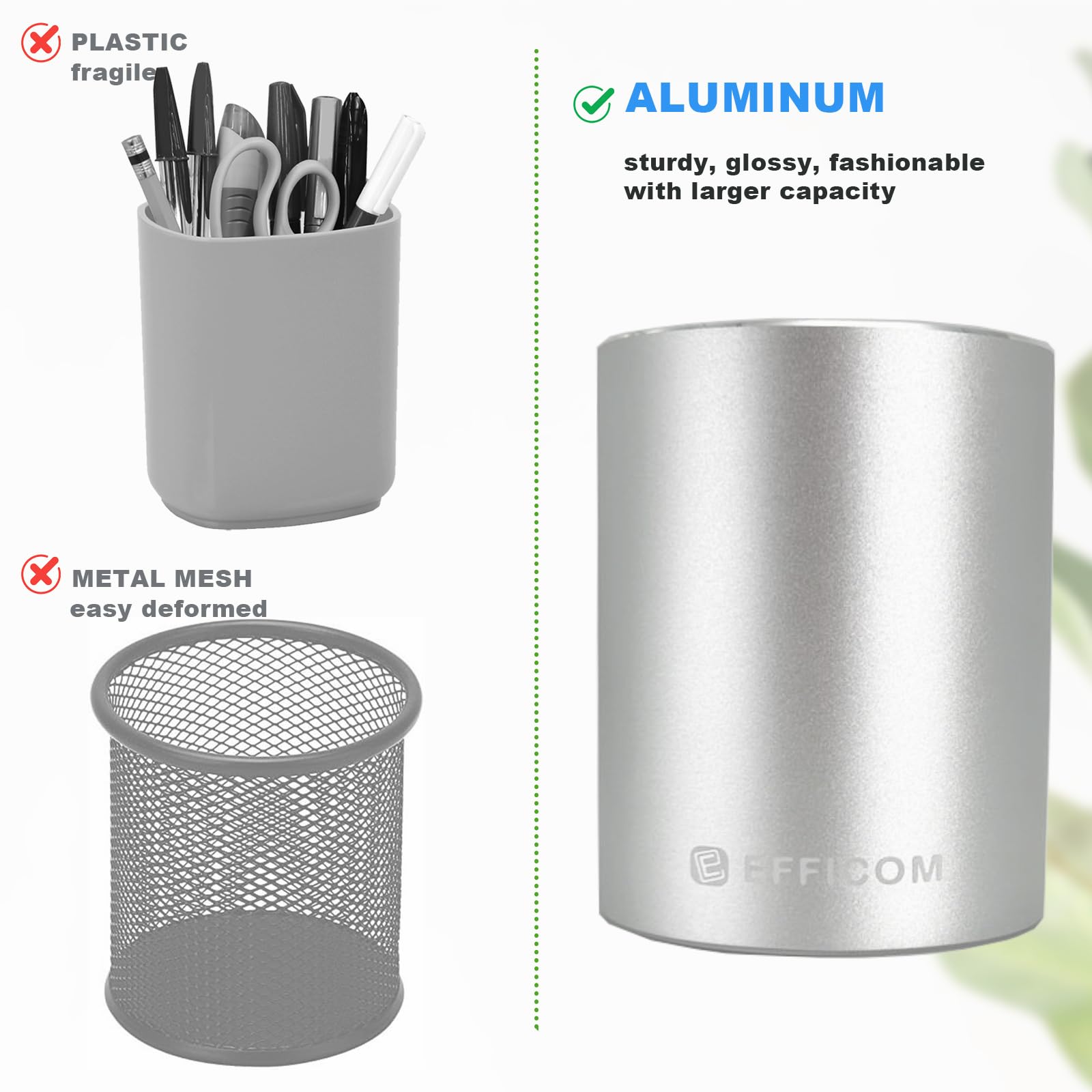 Metal Pen Holder for Desk - Polished Aluminum Pen Cup Organizer, Office & School Stationery Storage (3.15