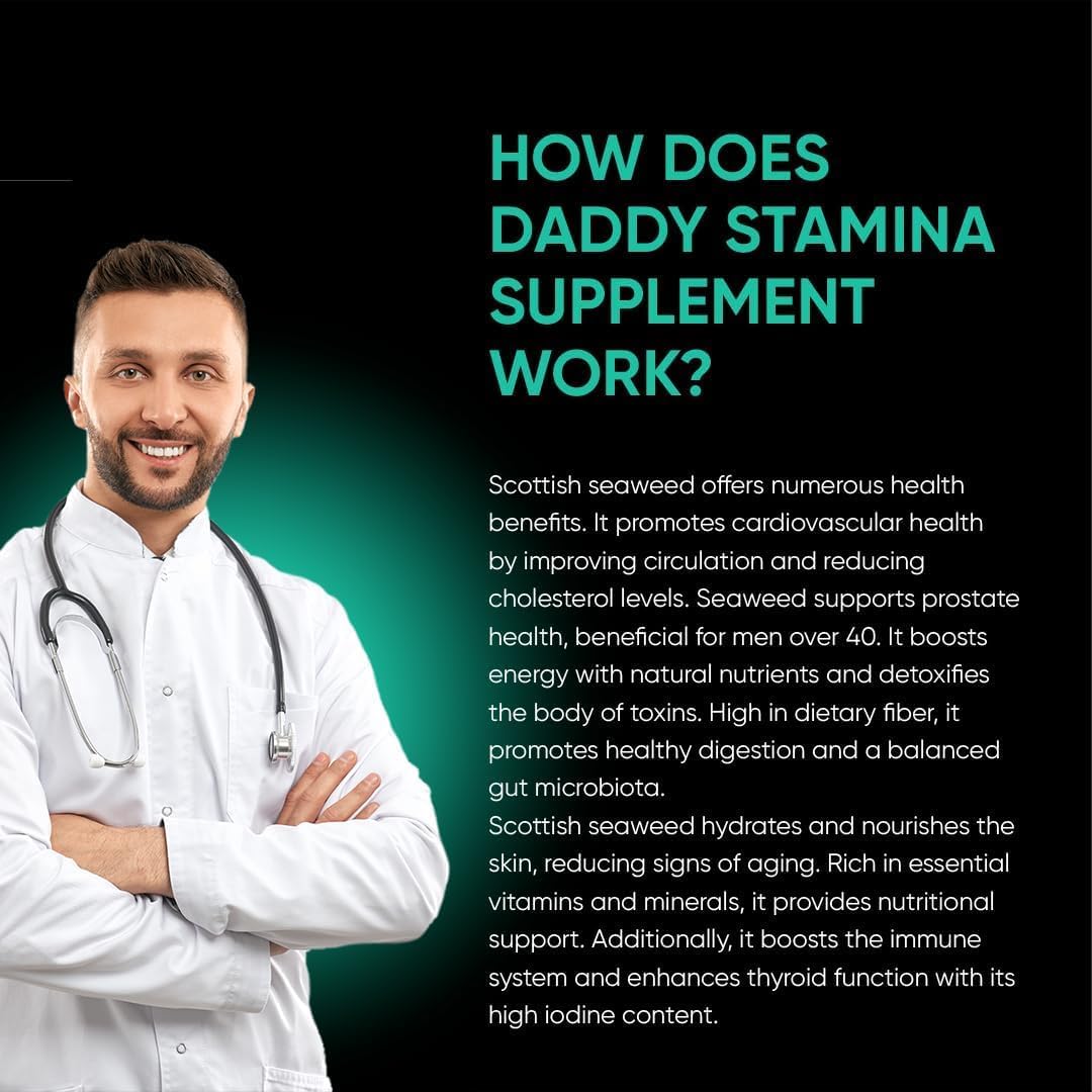 Daddy Stamina Sea Moss Capsules - Pure Organic Seaweed Supplement for Energy, Skin Health & Anti-Aging | Natural Immune Booster for Men | Supports Vitality, Endurance & Wellness (60 Capsules)
