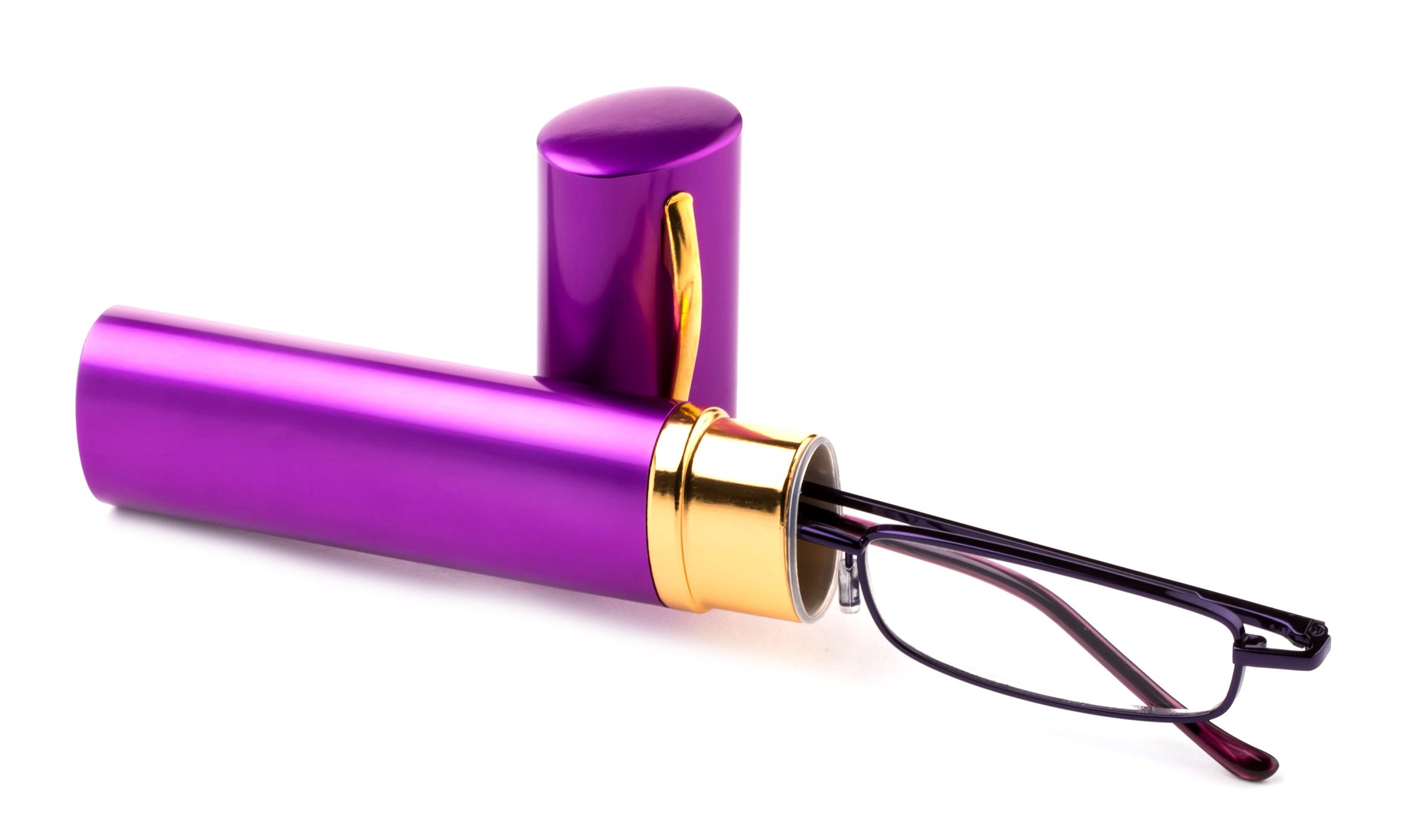 Compact Pocket Tube Reading Glasses with Aluminum Case - Purple | Portable Reading Glasses for Travel, Work & Everyday Use