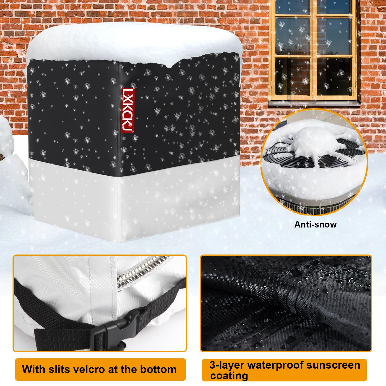 LXKCKJ 420D Waterproof Outdoor Air Conditioner Cover - Heavy Duty AC Protection for Window & HVAC Units (24''x24''x30'', Black & Silver) - Winter AC Cover for Condenser & Heat Pump - Perfect for Home, Office & Seasonal Storage
