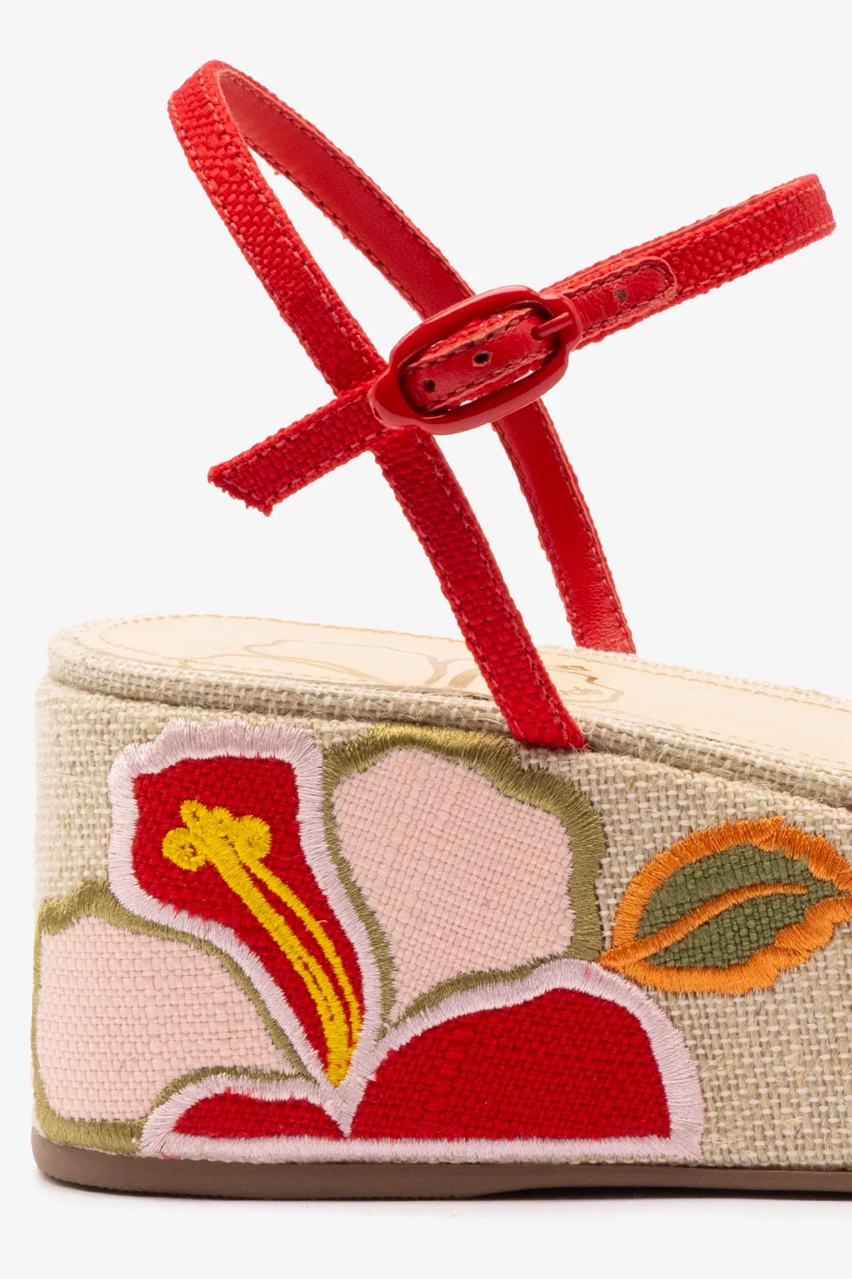 Gio Flatform Sandal - Women's Raffia Embroidered Sandals with Hibiscus Design | Comfortable Summer Beach Shoes for Vacation & Outdoor Activities