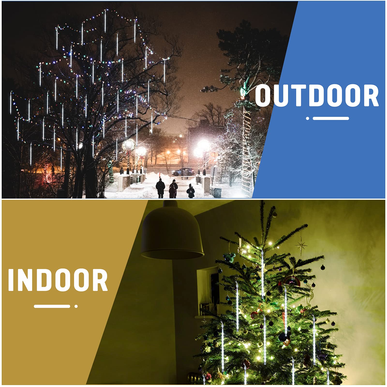 Bexdir 11.8 Inch 192 LED Waterproof Meteor Shower Rain Lights - 8 Tube Cool White Christmas Fairy Lights for Outdoor Xmas Tree, Wedding, Party & Holiday Decorations | Perfect for Garden, Patio, Roof and Yard Decoration