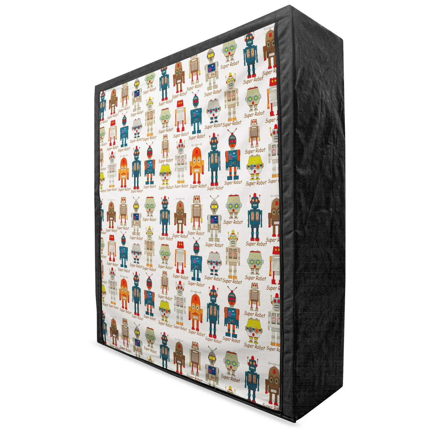 Ambesonne Robot Portable Fabric Wardrobe - Cartoon Style Super Robot Set, Futuristic Clothing Organizer with Shelves, 59