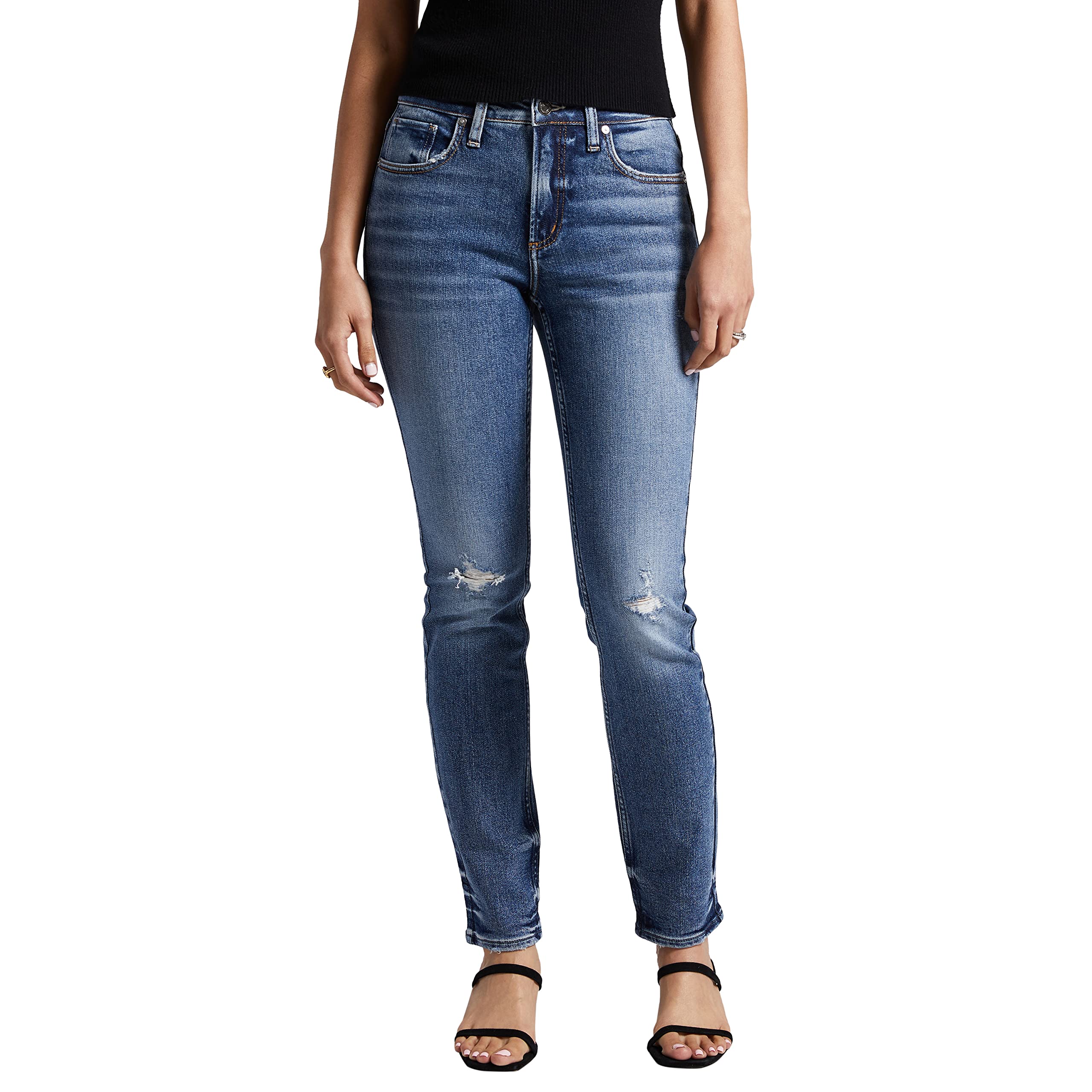 Silver Jeans Co. Women's Most Wanted Mid Rise Straight Leg Jeans - Legacy Wash | Comfortable & Stylish Denim Pants for Casual Wear, Work & Everyday Outfits