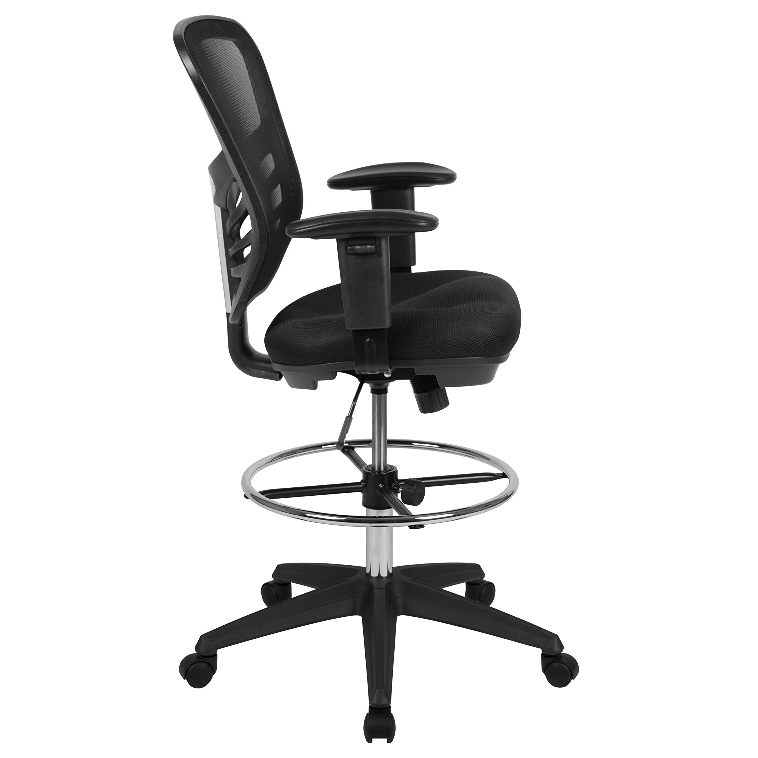 Ergonomic Adjustable Mid-Back Drafting Chair with Black Mesh Backrest & Black Frame - Perfect for Office, Home Workspace, and Computer Desk Task Chair