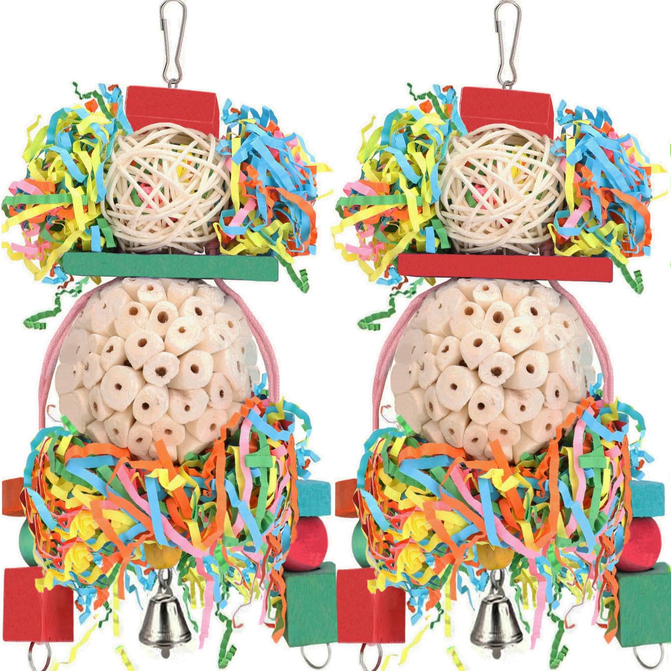 BBjinronjy 2PCS Natural Soft Sola Ball Bird Chew Toys - Hanging Forage & Shred Toys for Parrots, Cockatiels, Conures, Love Birds, Parakeets, Budgies | Perfect for Cage Enrichment & Beak Exercise