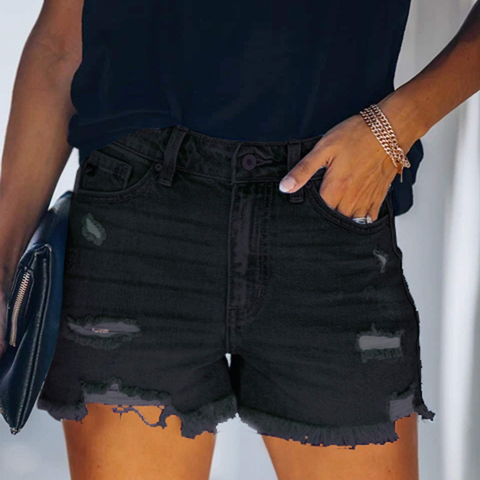 Women's High Waist Distressed Denim Shorts - Skinny Raw Hem Jean Shorts for Summer | Casual Outfit, Beach Wear & Street Style